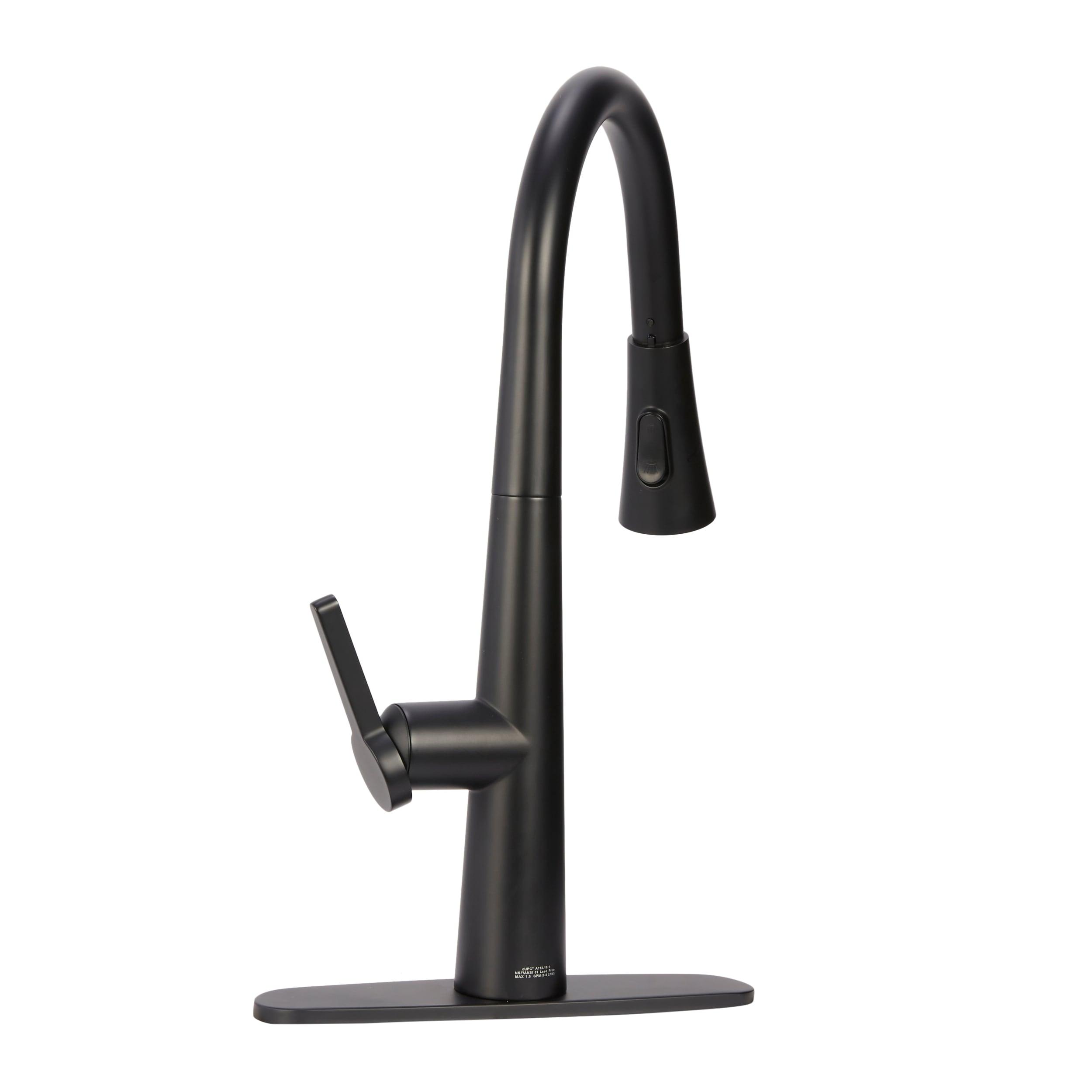 Allen roth Bryton Matte Black 1-Handle Deck-Mount Pull-Down Handle Kitchen Faucet (Deck Plate Included)