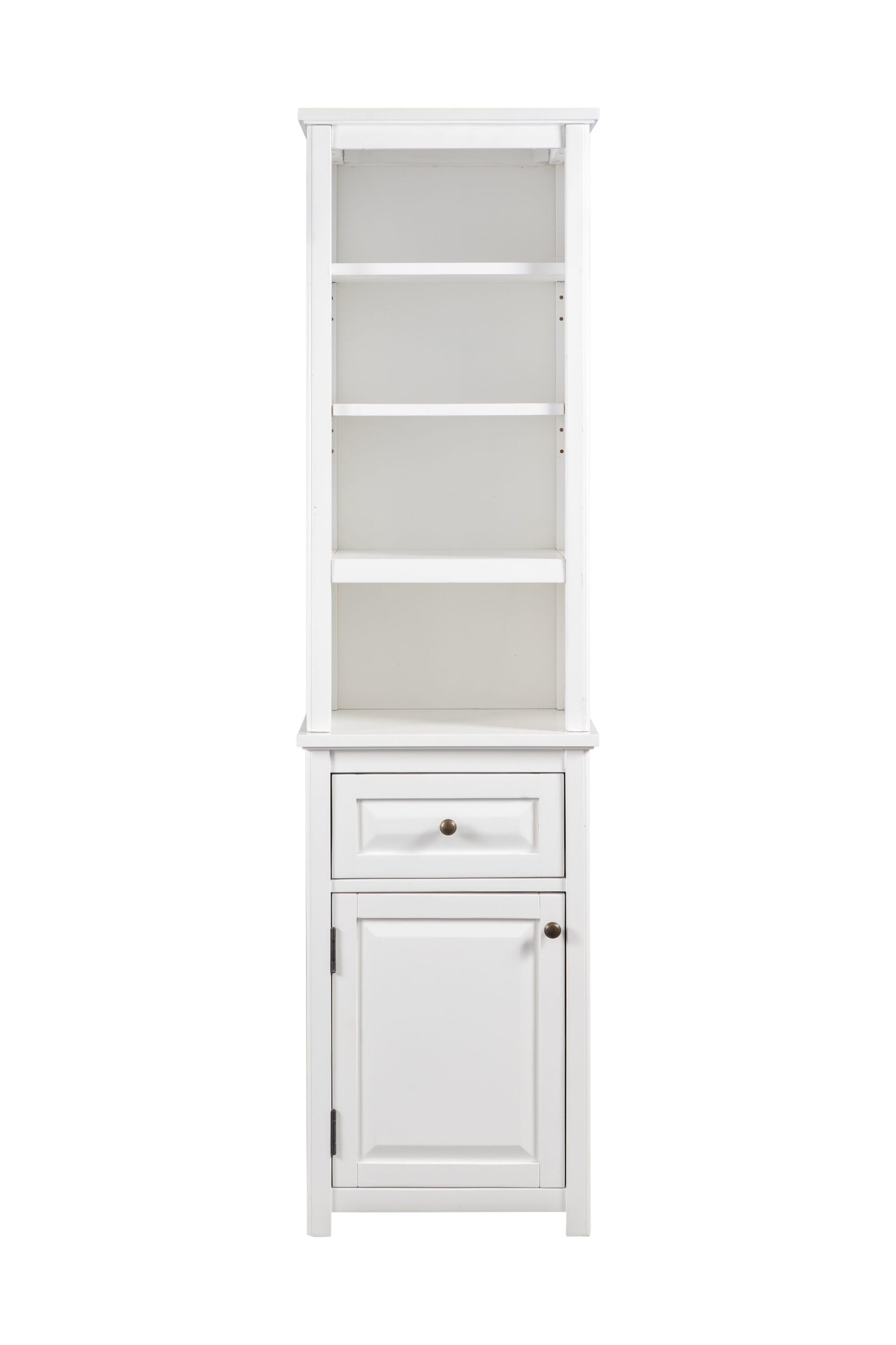 Alaterre Furniture Dorset Bathroom Storage Tower with Open Upper Shelves, Lower Cabinet and Drawer: Hardwood Linen Tower