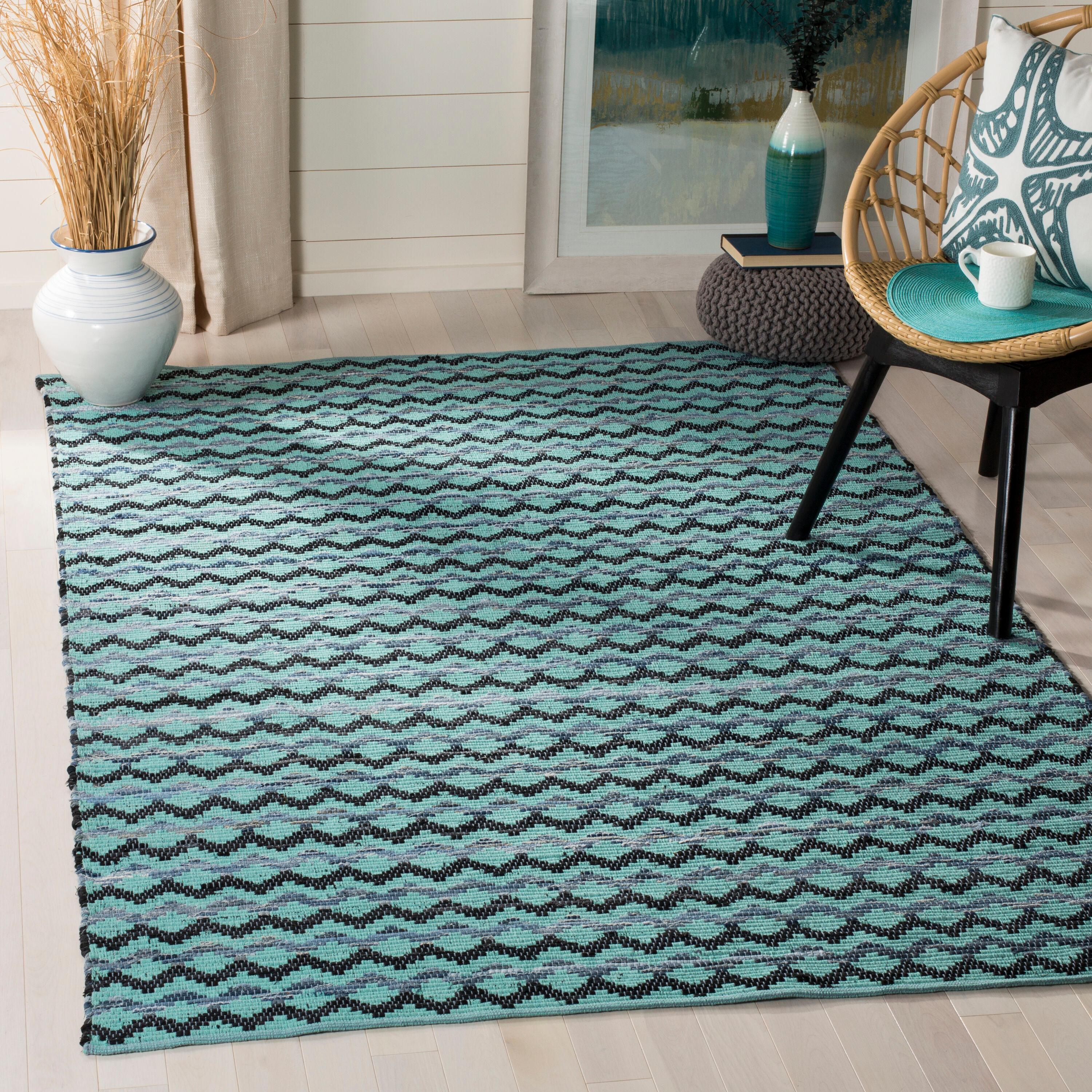 Montauk MTK120 Hand Woven Indoor Area Rug - Turquoise/Blue/Black - 6'x6' - Safavieh