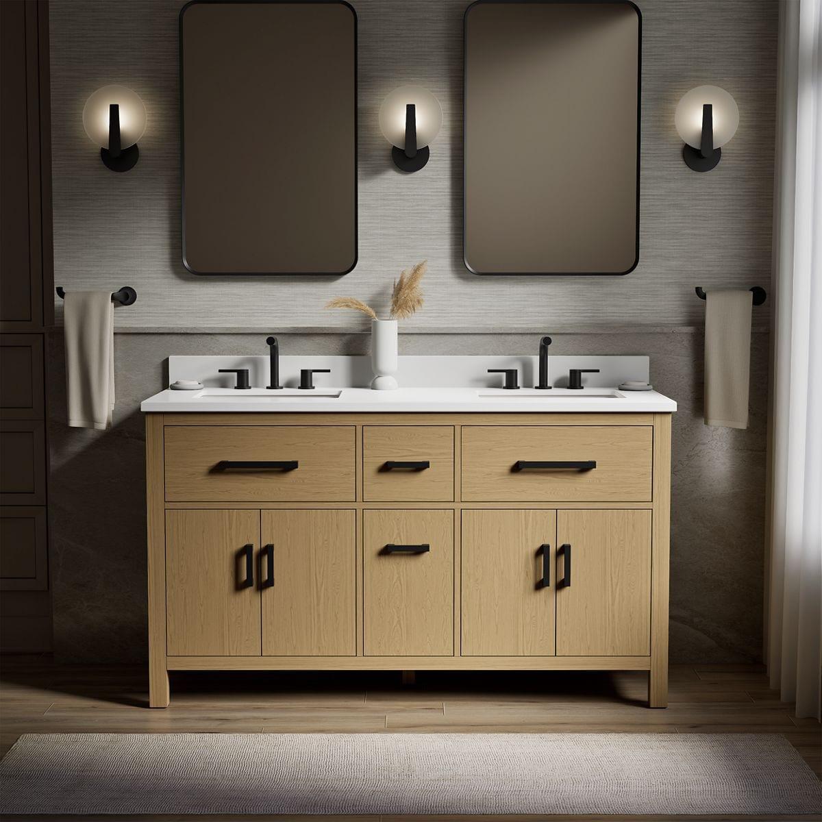 Kresla 60 In. Bathroom Vanity Cabinet With Sinks And Quartz Top