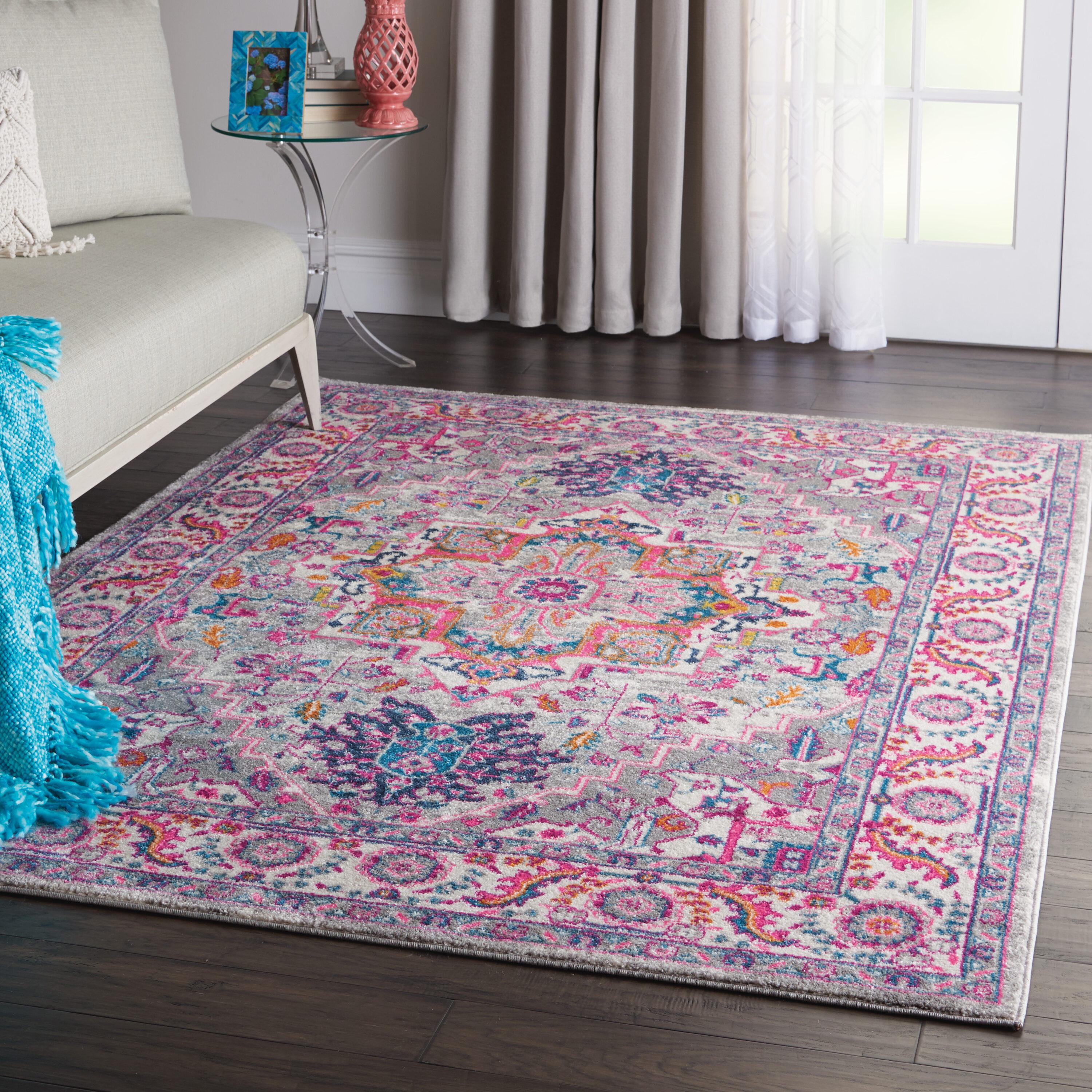 Nourison Passion Colorful Center Medallion Indoor Area Rug Light Grey/Pink 5'3" x 7'3"
