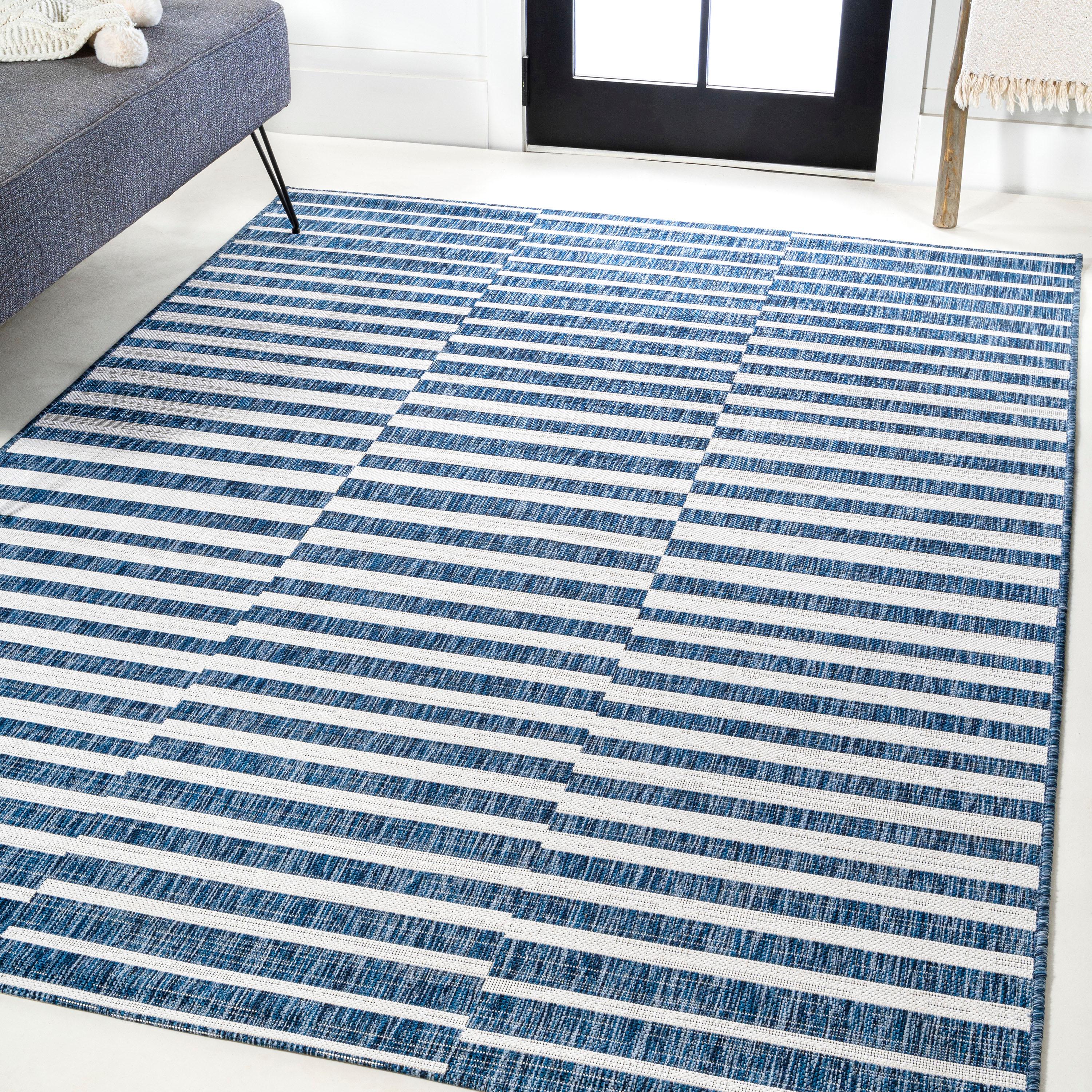 3'x5' Sukie Modern Offset Stripe Indoor/Outdoor Area Rug, Blue/Ivory - JONATHAN Y