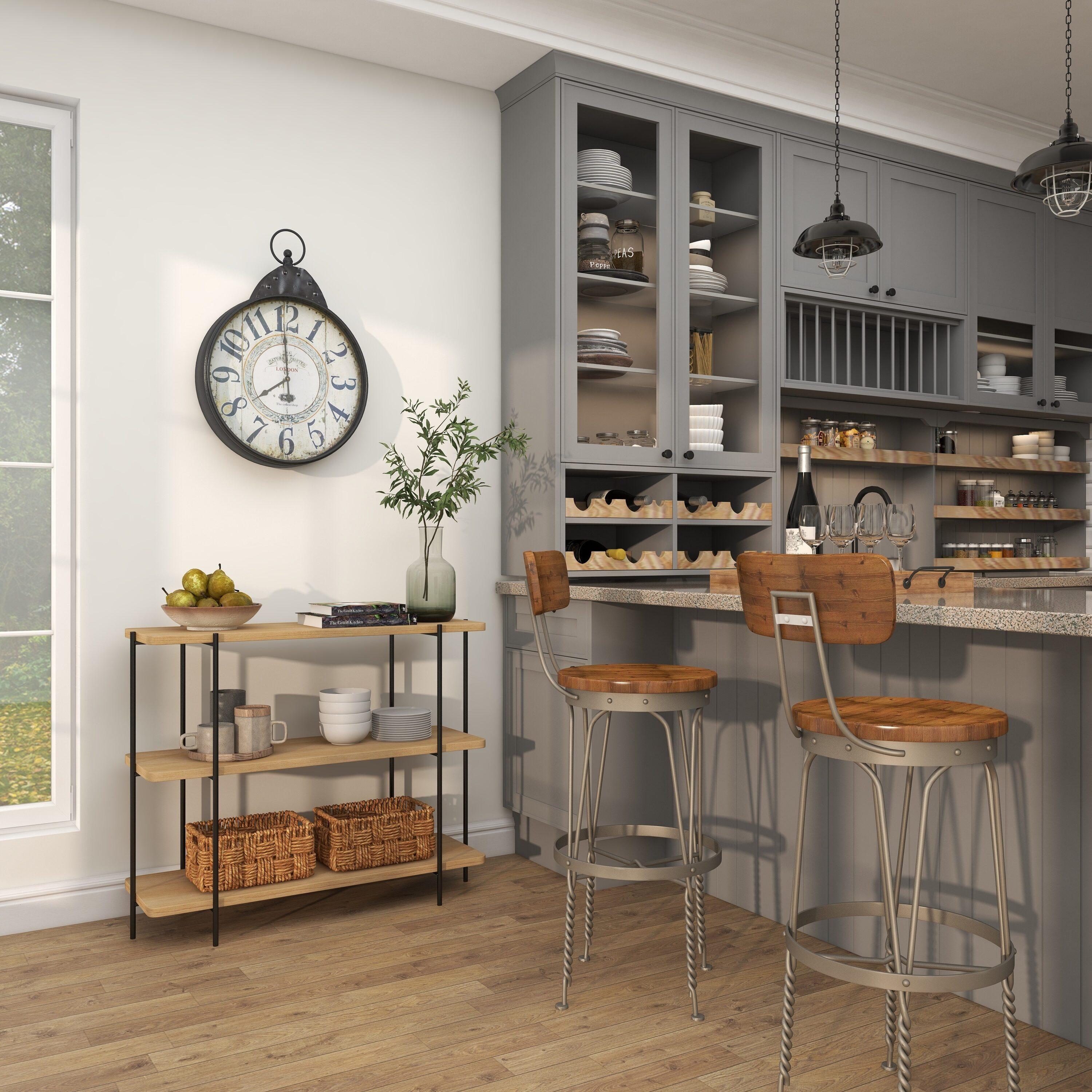 DecMode 20" Black Metal Finial Distressed Pocket Watch Inspired Wall Clock with Beige Clockface