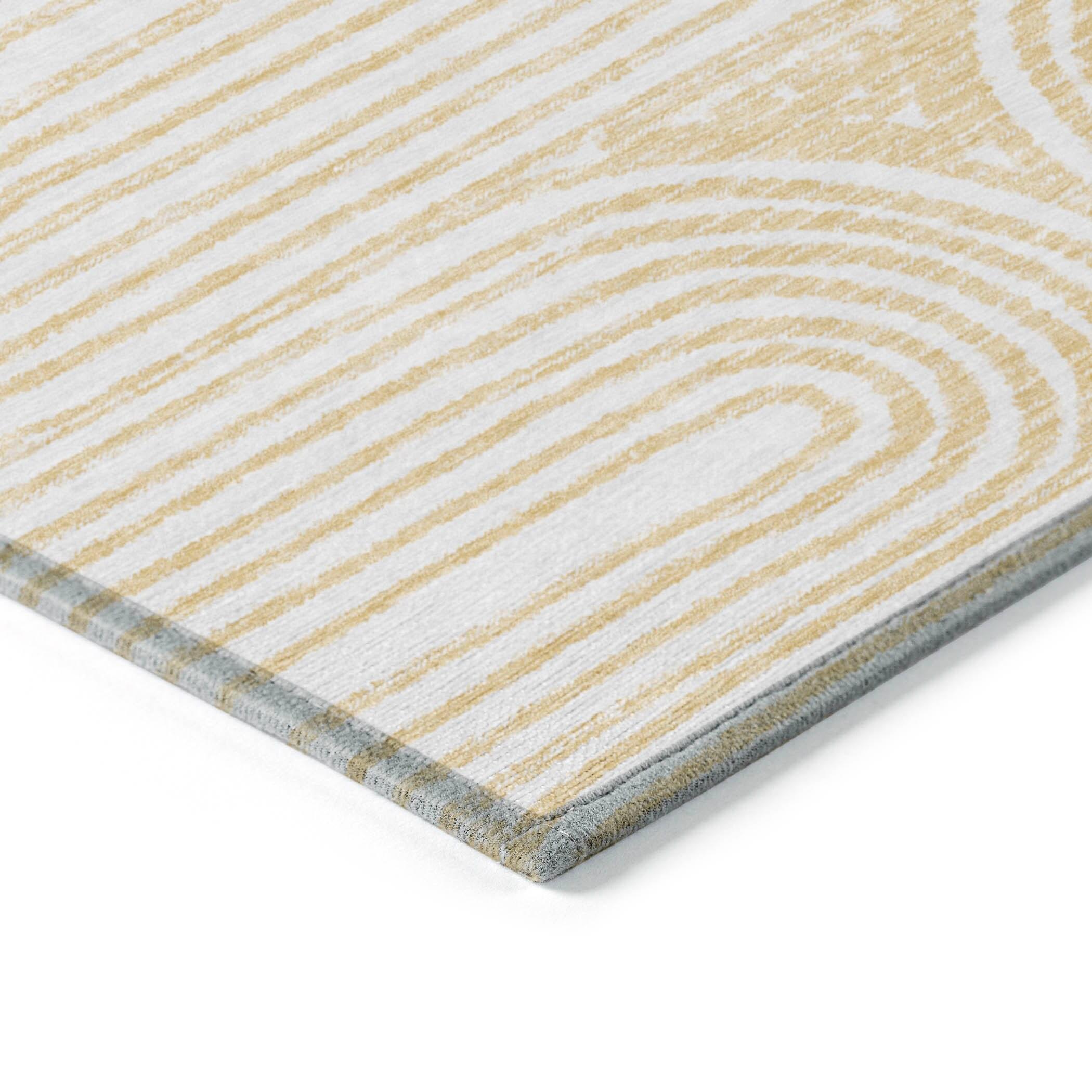 Gold and White Striped Synthetic Washable Runner Rug