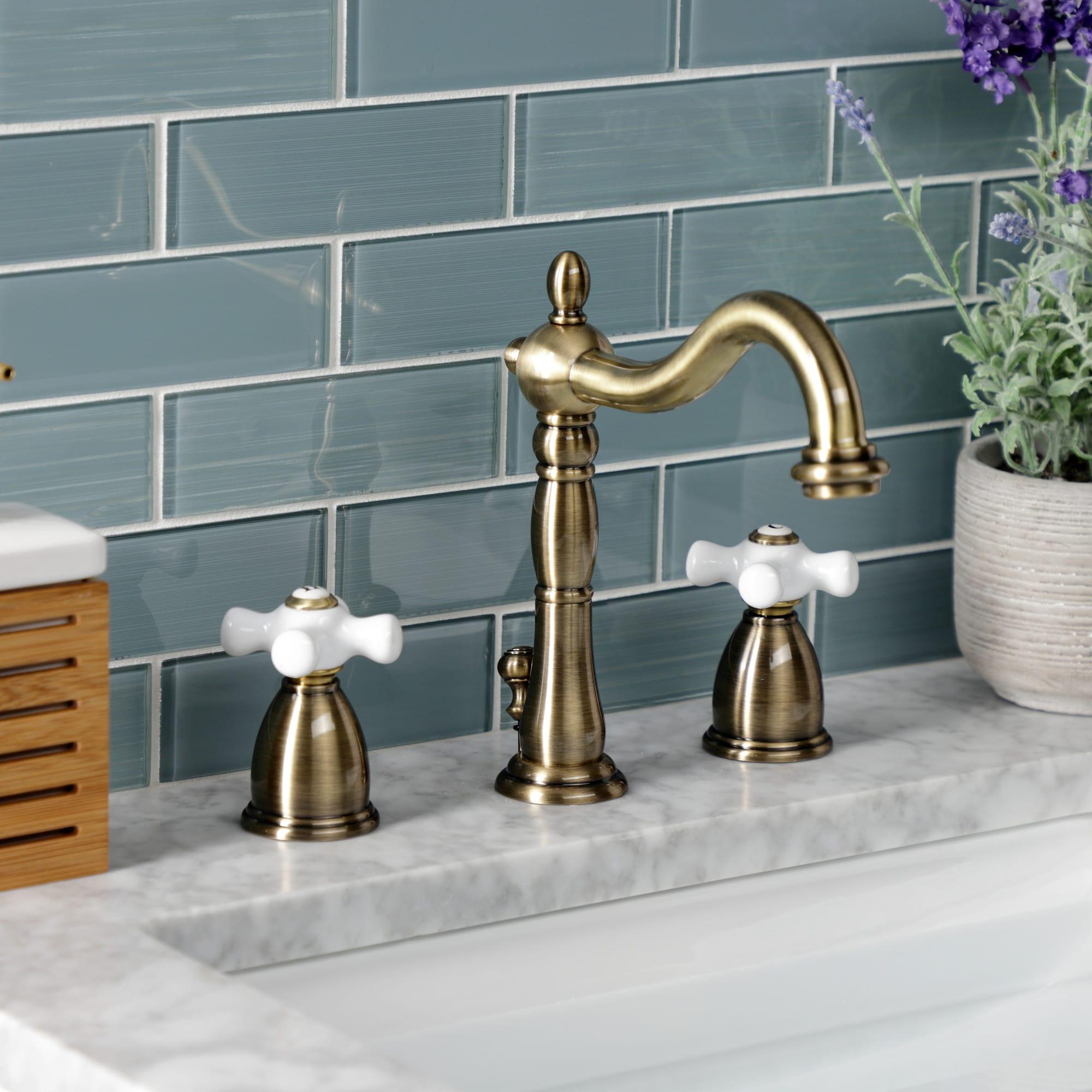 Heritage Widespread Bathroom Faucet with Double Porcelain Cross Handles