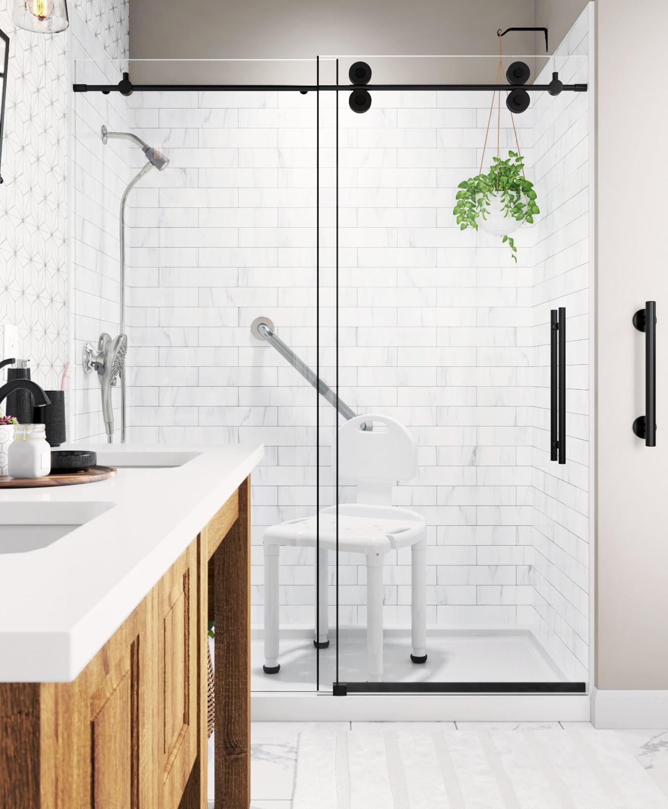 Elan 56-60" W x 74" H Sliding Frameless Shower Door with 3/8" Clear Glass
