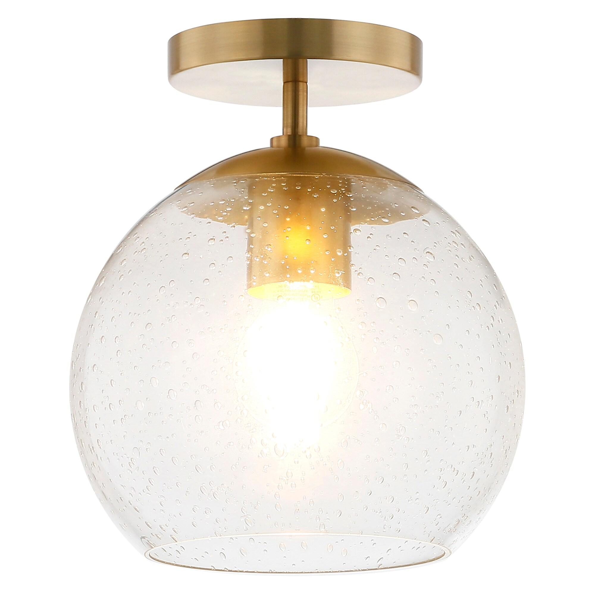 Evelyn&Zoe Retro Semi Flush Mount Ceiling Light with Seeded Glass