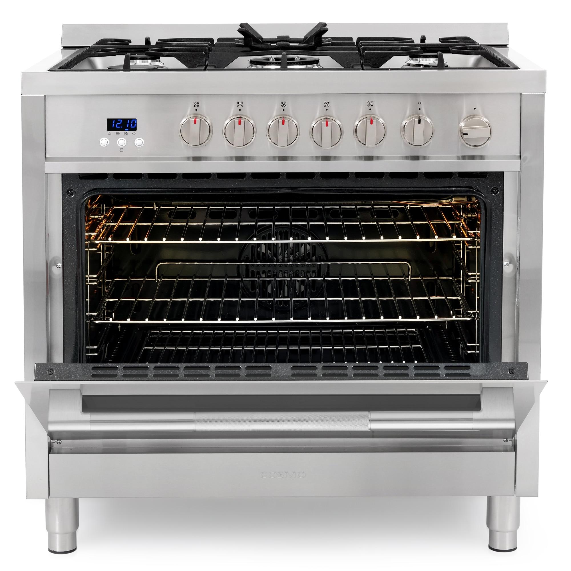 Cosmo 36 in. Nebula Collection 3.8 cu. ft. Gas Range, 5 Burners, Rapid Convection Oven, Textured Grip Handle, Stainless Steel