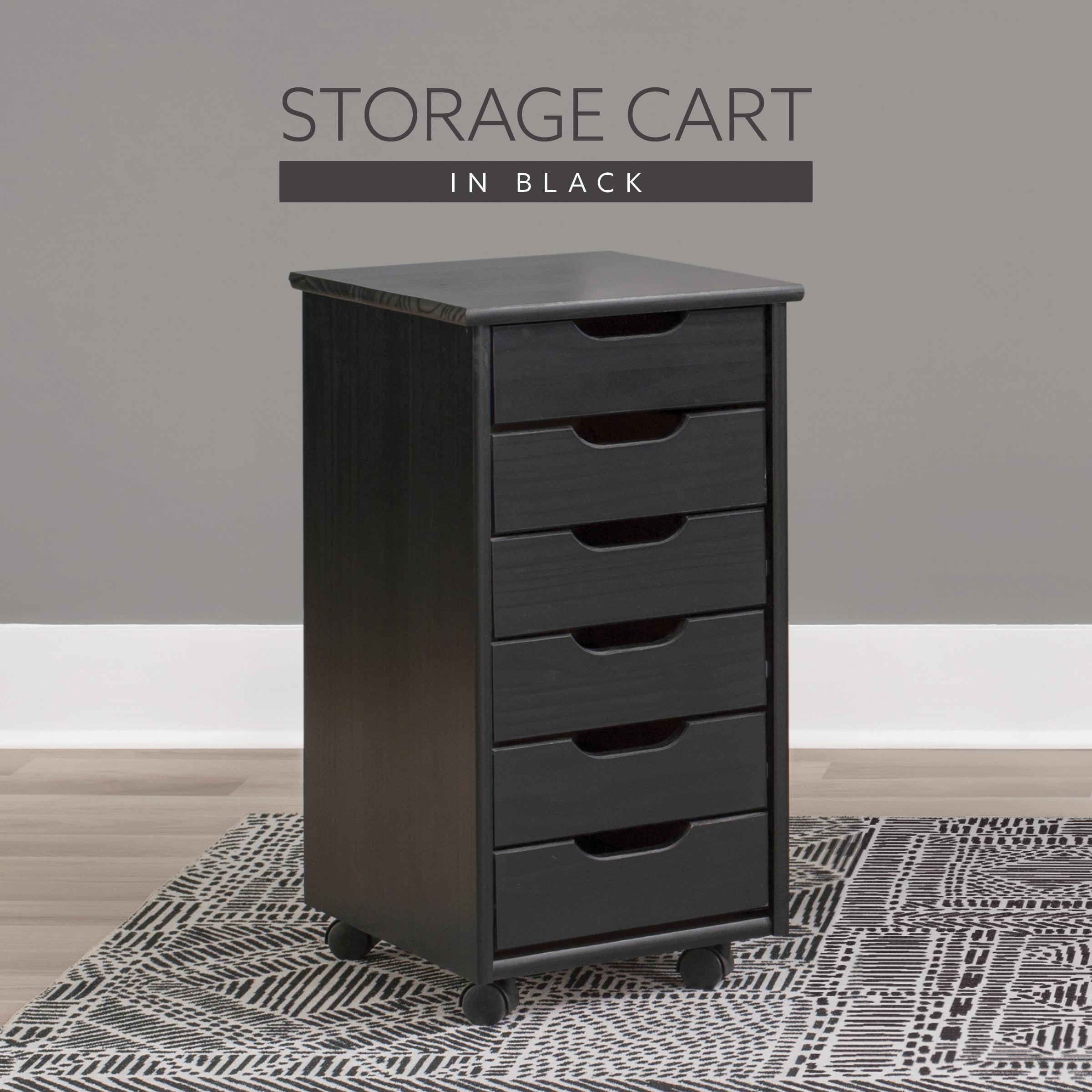 Cary Transitional 6 Drawer Solid Wood Rolling Storage Cart with Casters - Linon
