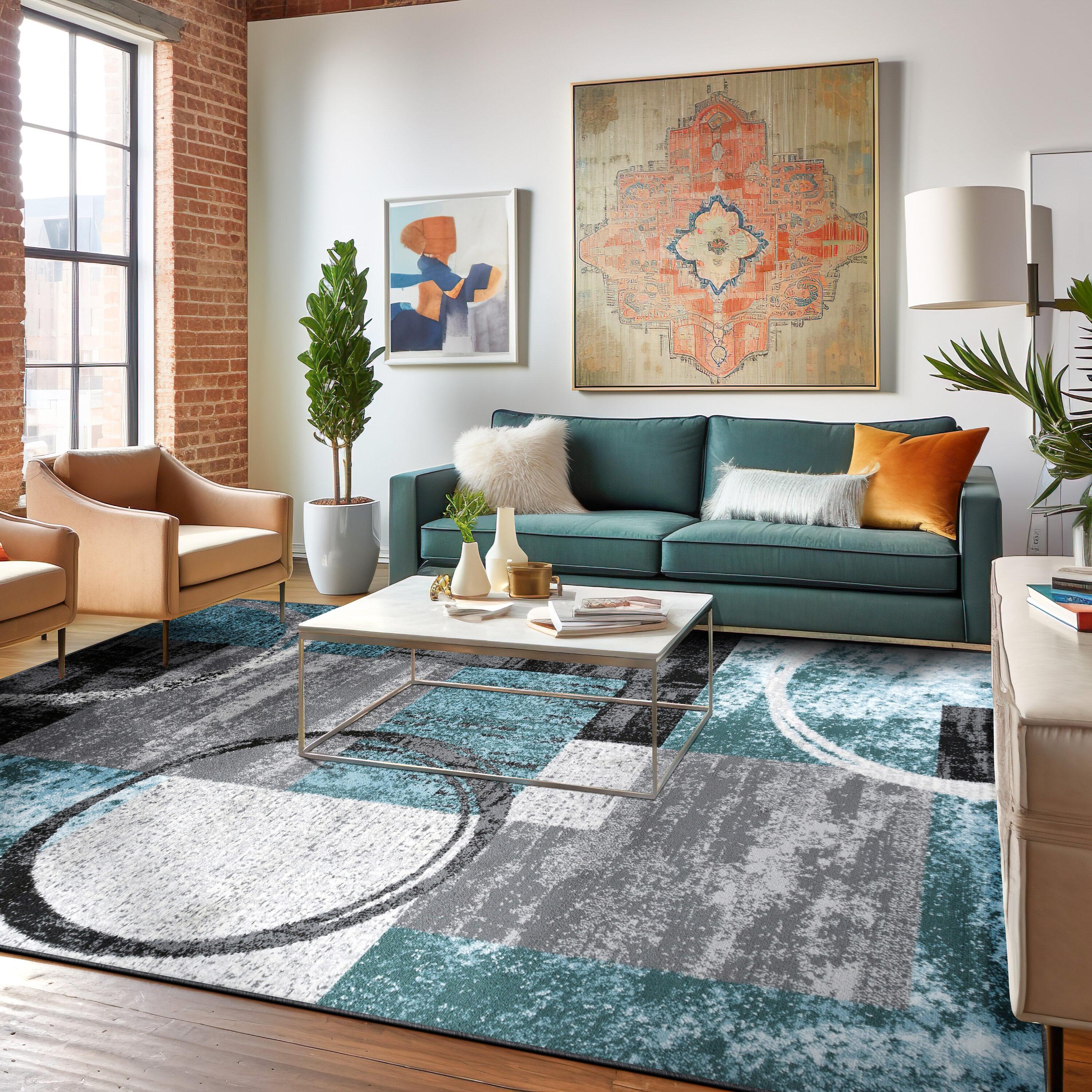 World Rug Gallery Abstract Circle Gray 8'8"x12' Area Rug