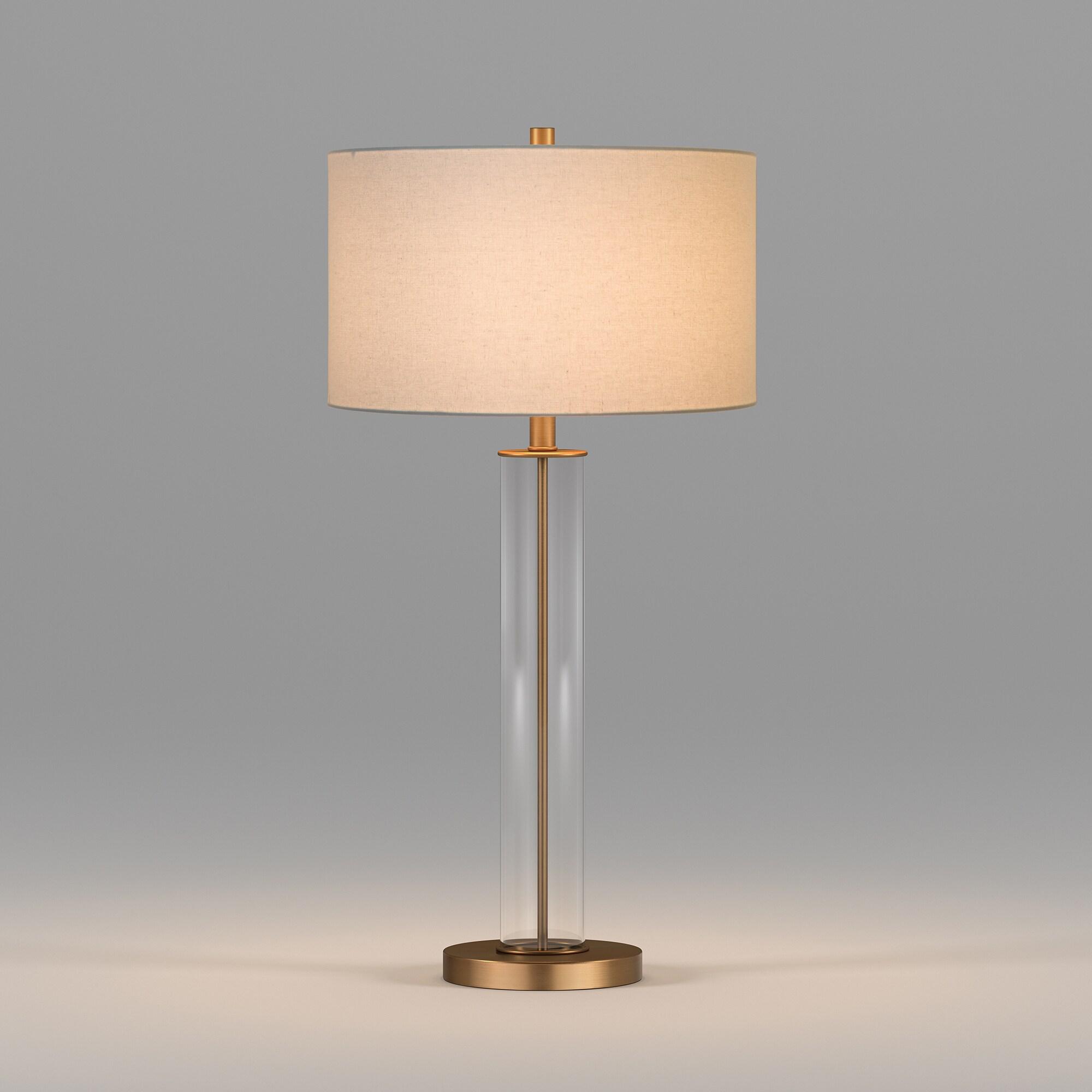 Evelyn&Zoe 29" Traditional Clear Glass Table Lamp with White Drum Linen Shade