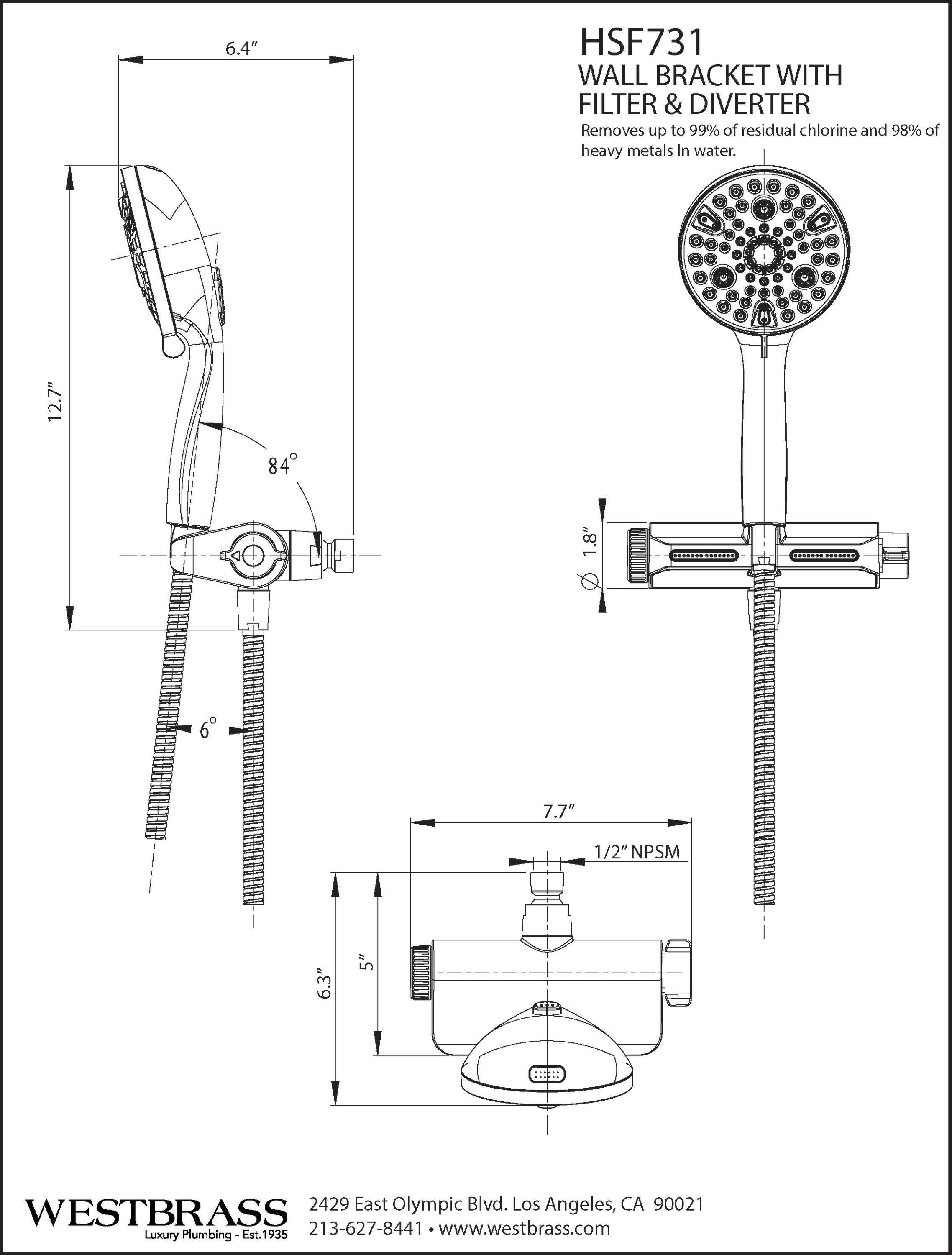 Satin Nickel Multi-Function Handheld Shower with Filter and Wall Mount