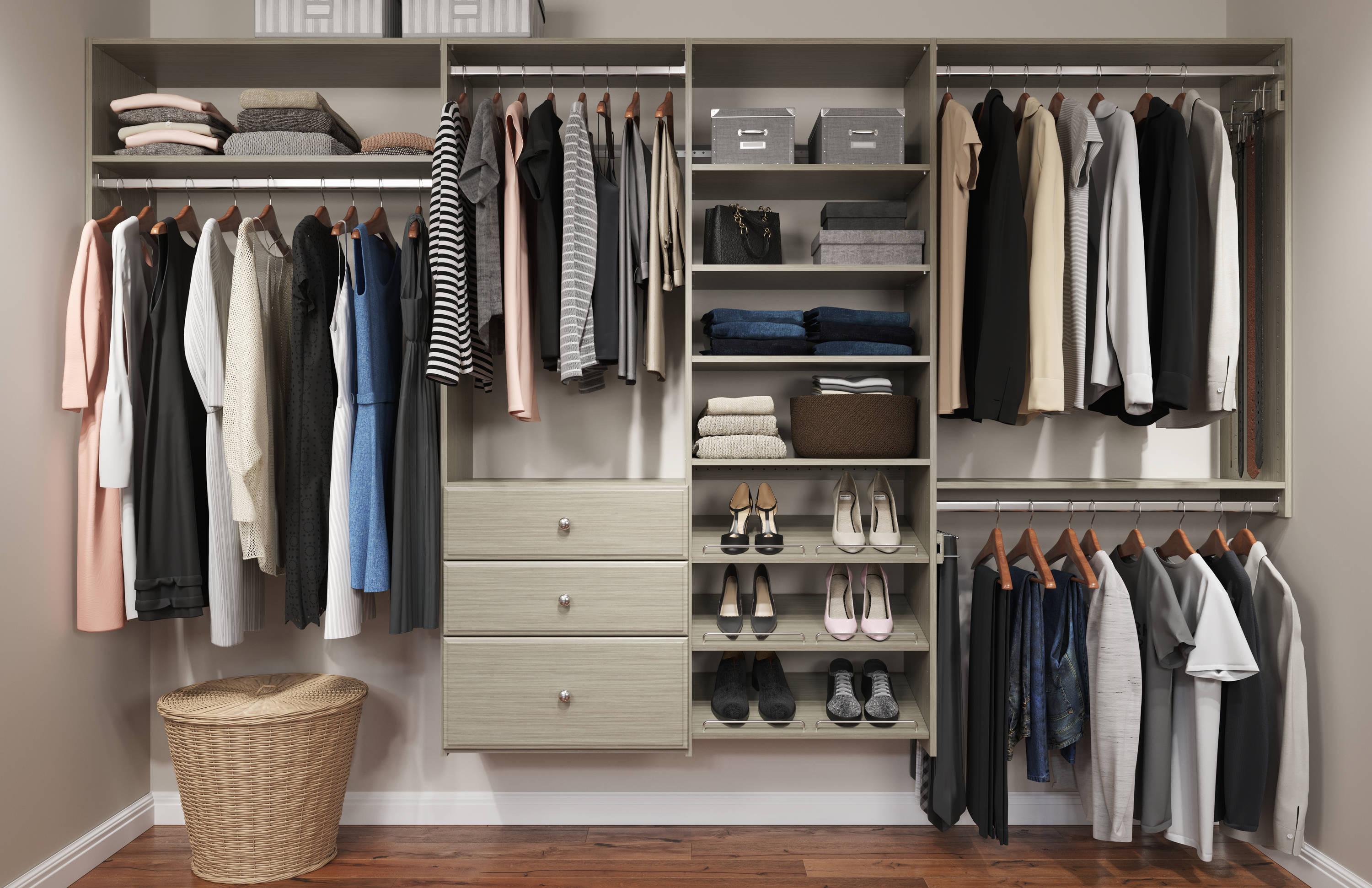 Weathered Gray Dual Tower Closet Organizer with Drawers