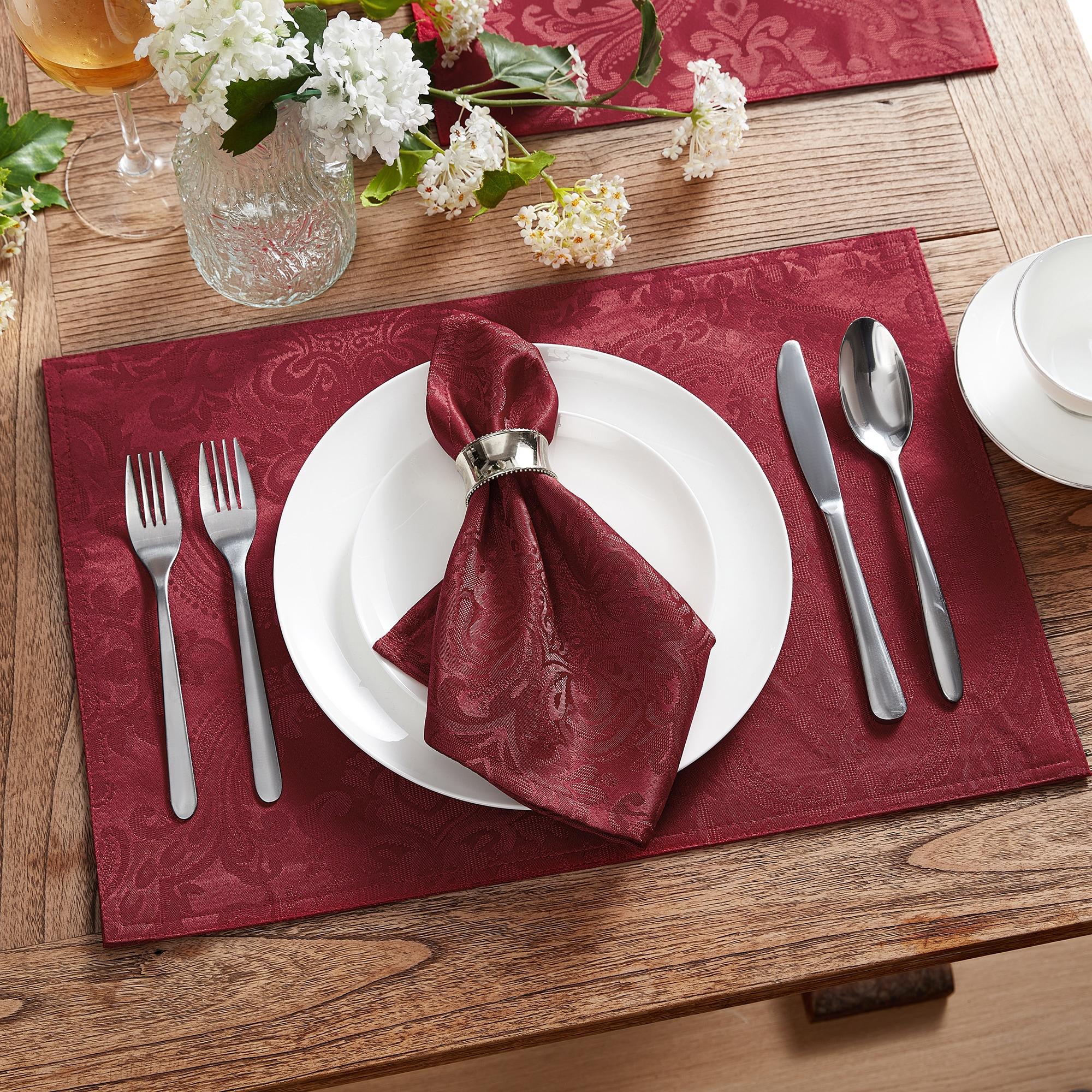 Caiden Elegance Damask Placemat, Set of 4 - 13" x 19" - Cranberry - Elrene Home Fashions