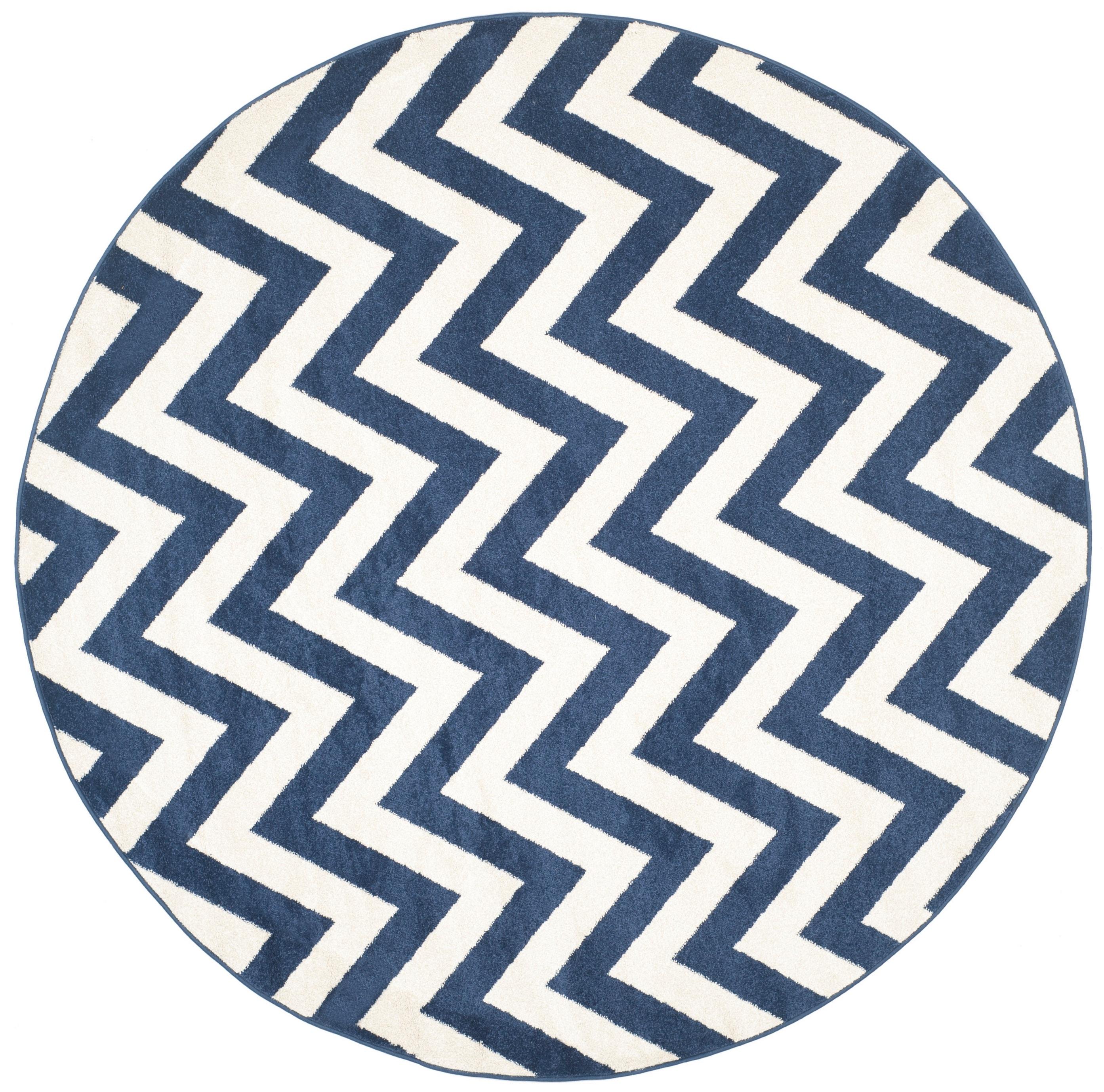 Amherst AMT419 Power Loomed Indoor Area Rug - Navy/Beige - 7' Round - Safavieh