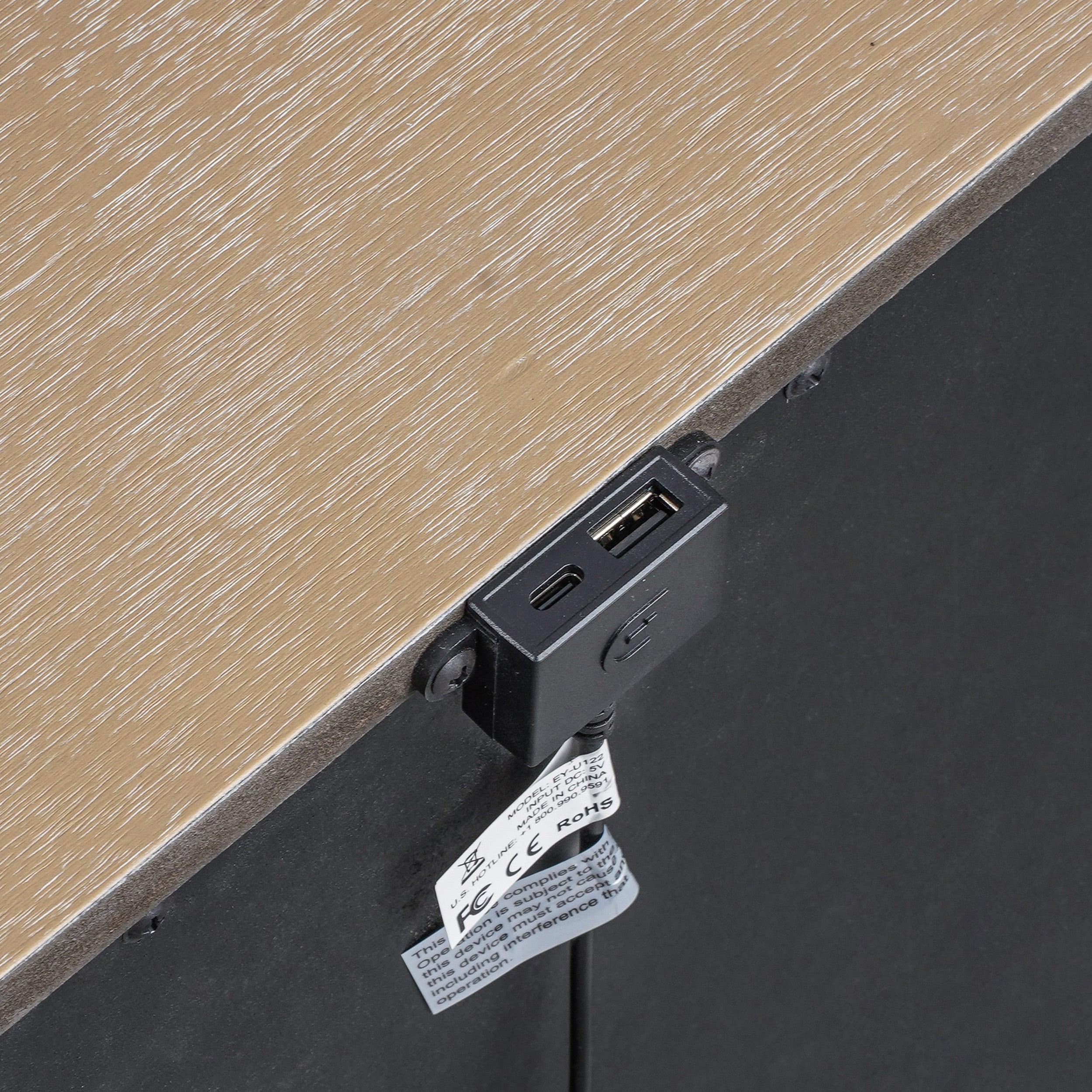 Furniture of America Tissen Modern Solid Wood 5-Piece Queen Bedroom Set with USB Ports, Reeded Panels, Curved Edges and Beveled Mirror, Box Spring Needed, Natural