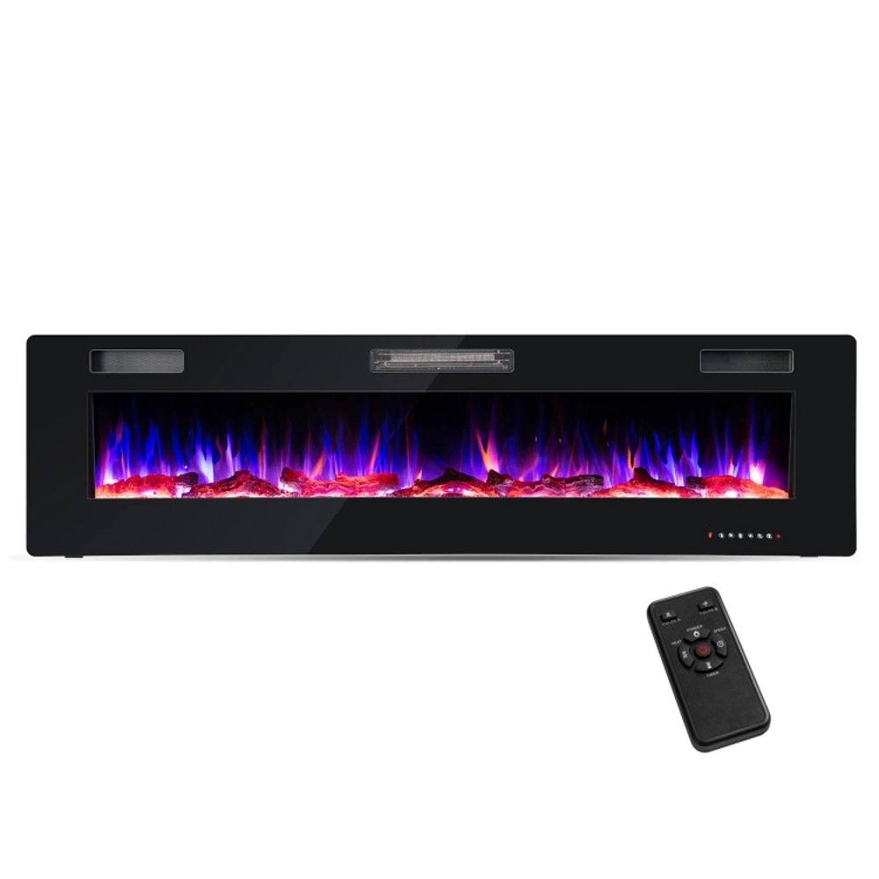 Costway 68'' Ultra-Thin Electric Fireplace Recessed Wall Mounted W/Crystal Log Decoration