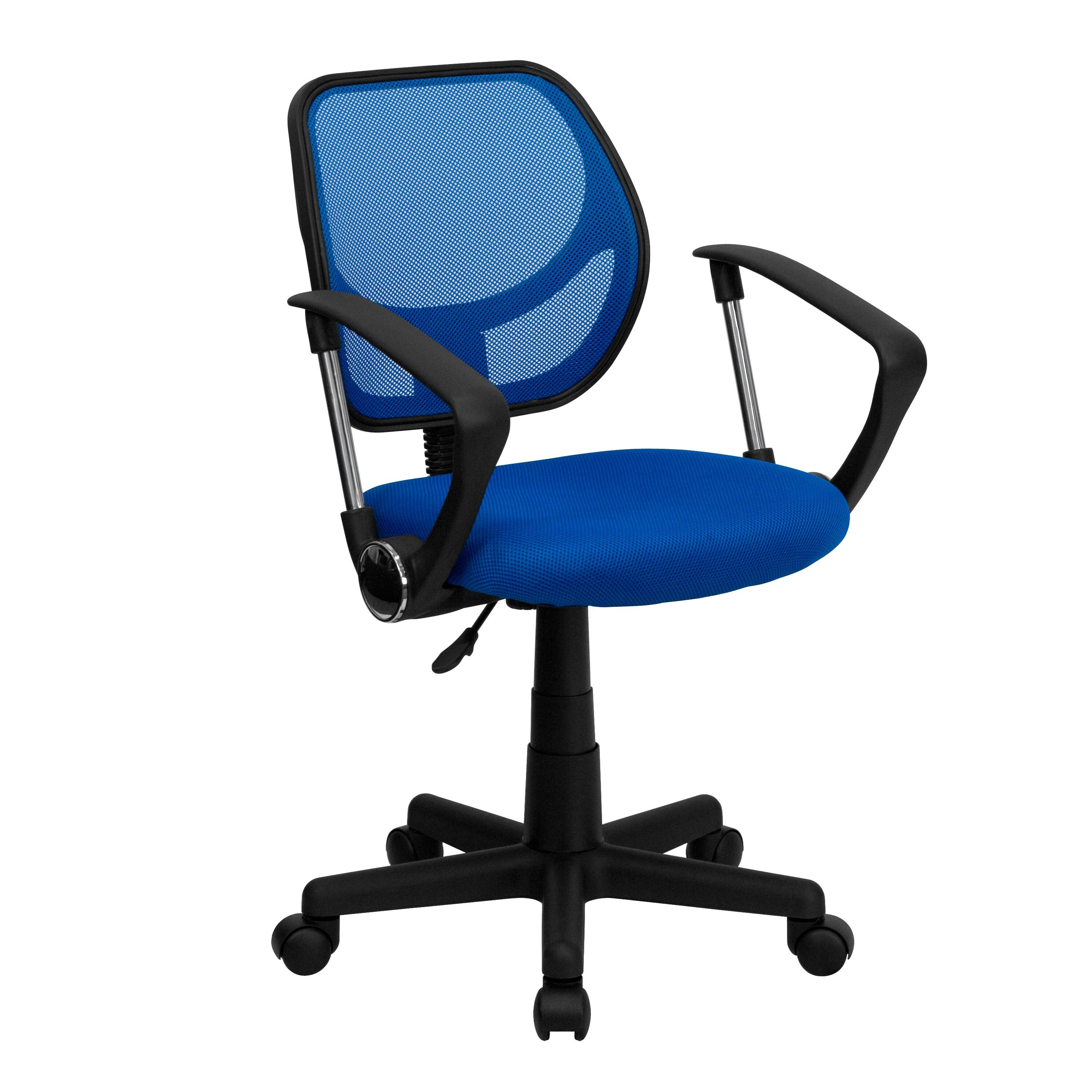 Blue Mesh Low Back Swivel Task Chair with Fixed Arms