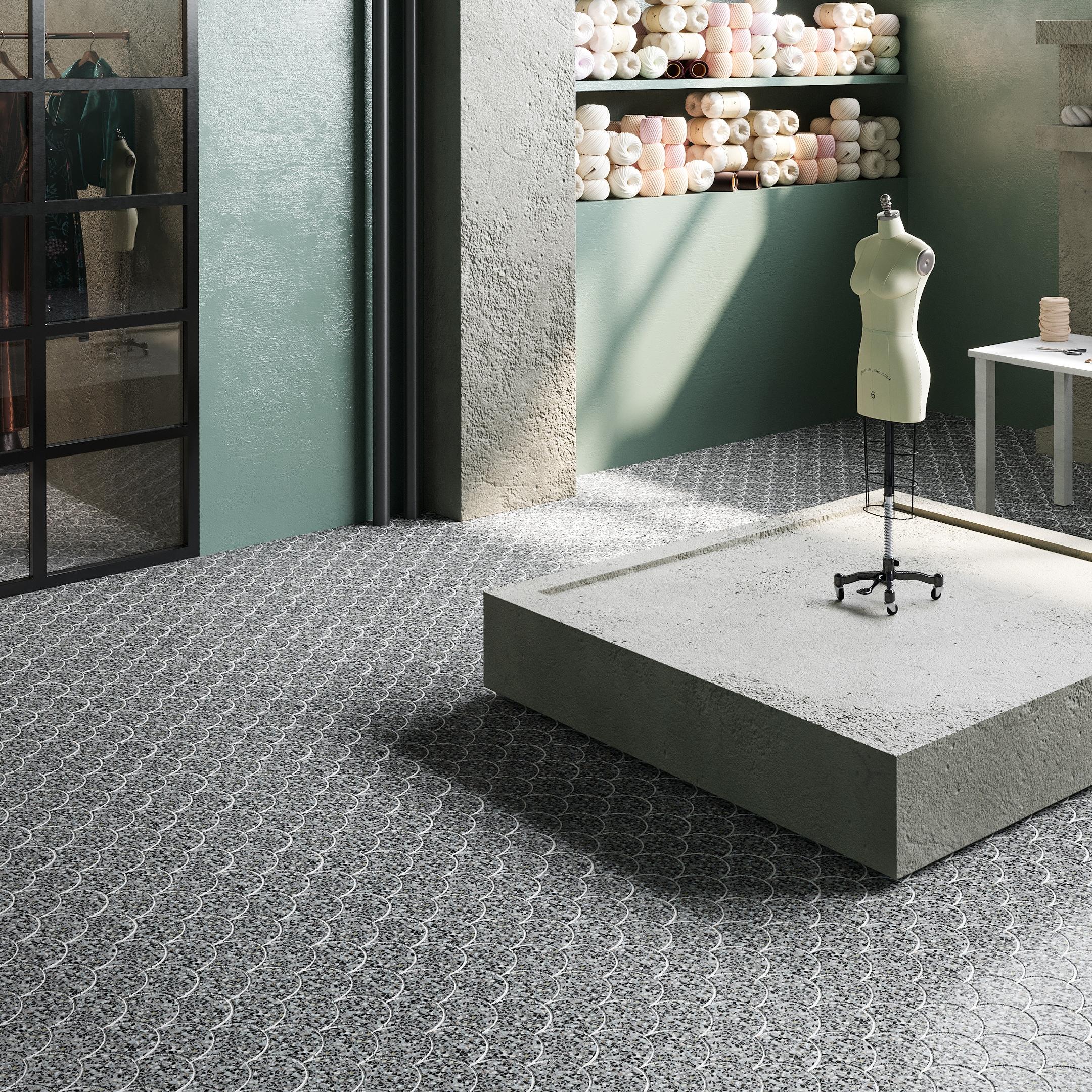 Shoal 5" Fishscale Terrazzo and Pearl Wall & Floor Mosaic Tile (0.74 Sq. Ft. / Sheet)