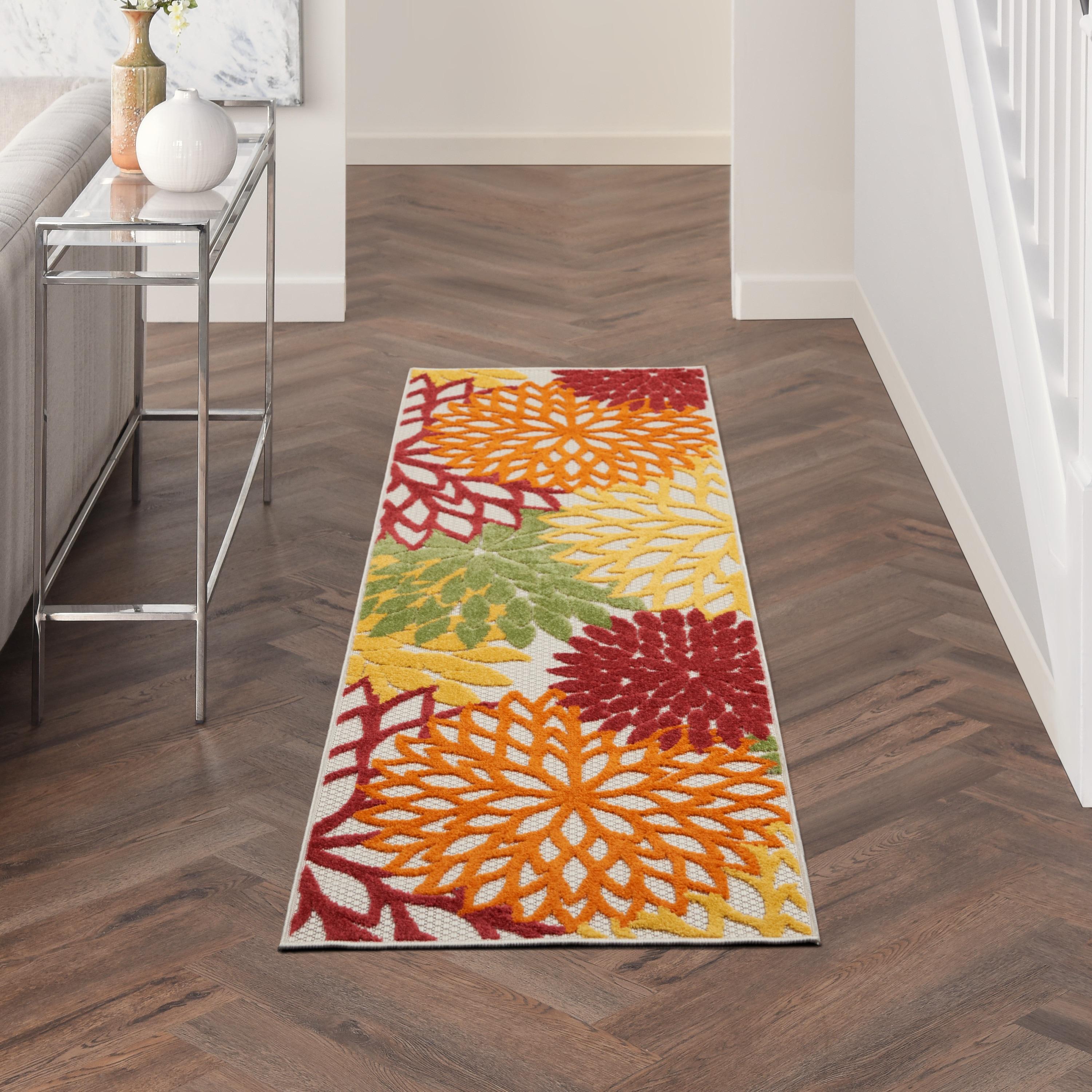 Nourison Aloha Floral Bloom Flatweave High-Low Indoor Outdoor Runner Rug Red Multi Colored 2' x 6'