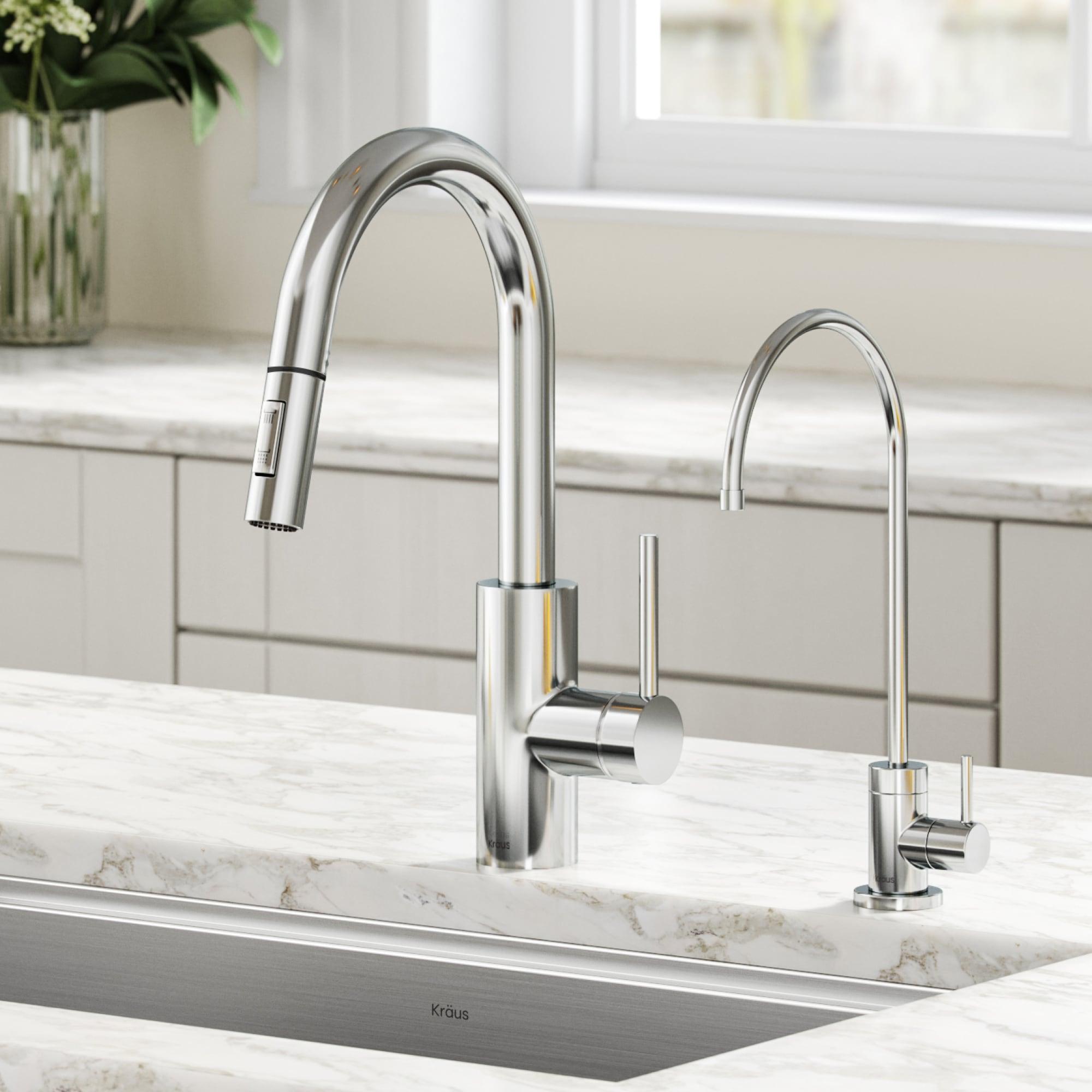 KRAUS Oletto Pull-Down Kitchen Faucet and Purita Water Filter Faucet Combo