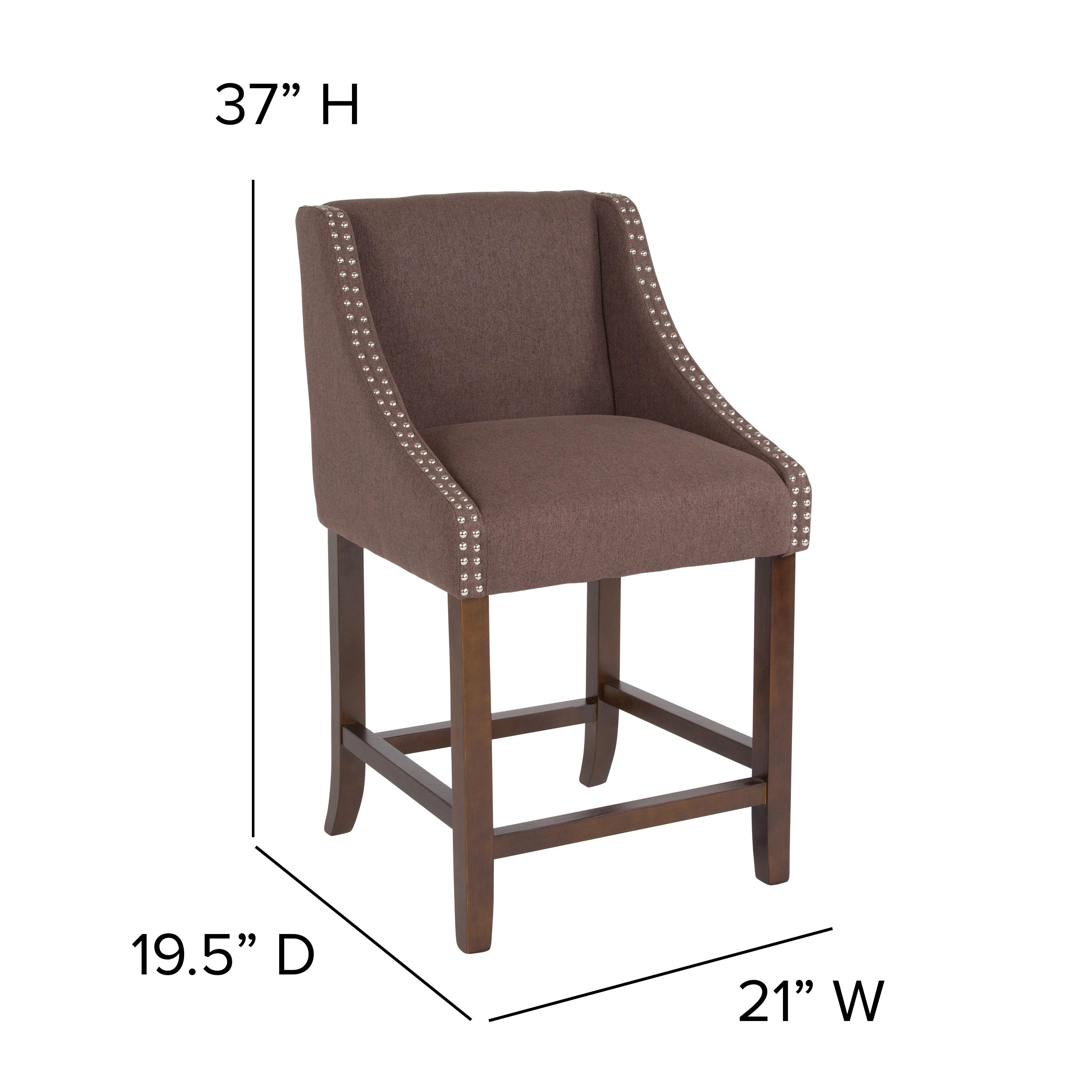 Flash Furniture Carmel Series 24" High Transitional Walnut Counter Height Stool with Accent Nail Trim in Brown Fabric