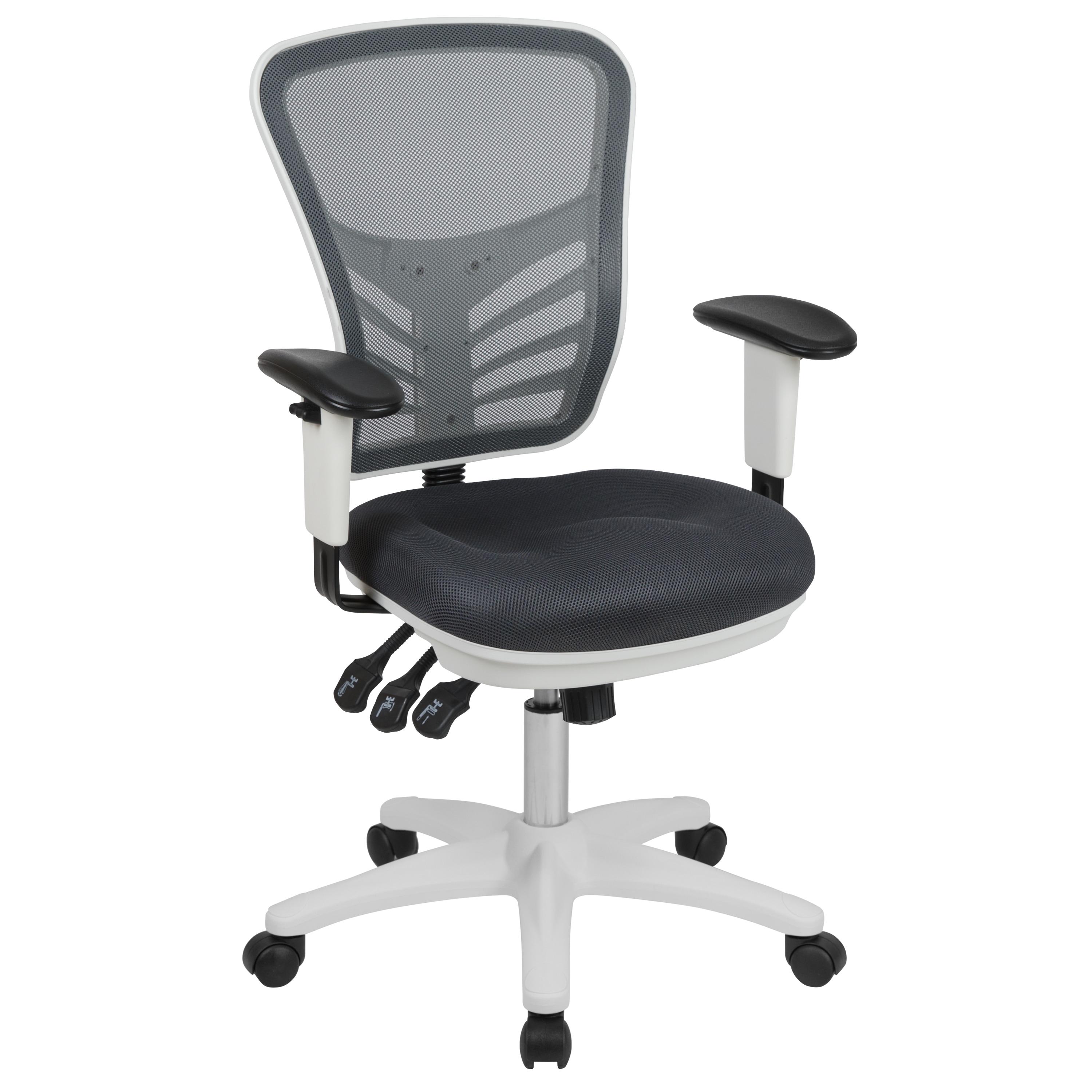 Flash Furniture Mid-Back Dark Gray Mesh Multifunction Executive Swivel Ergonomic Office Chair with Adjustable Arms and White Frame