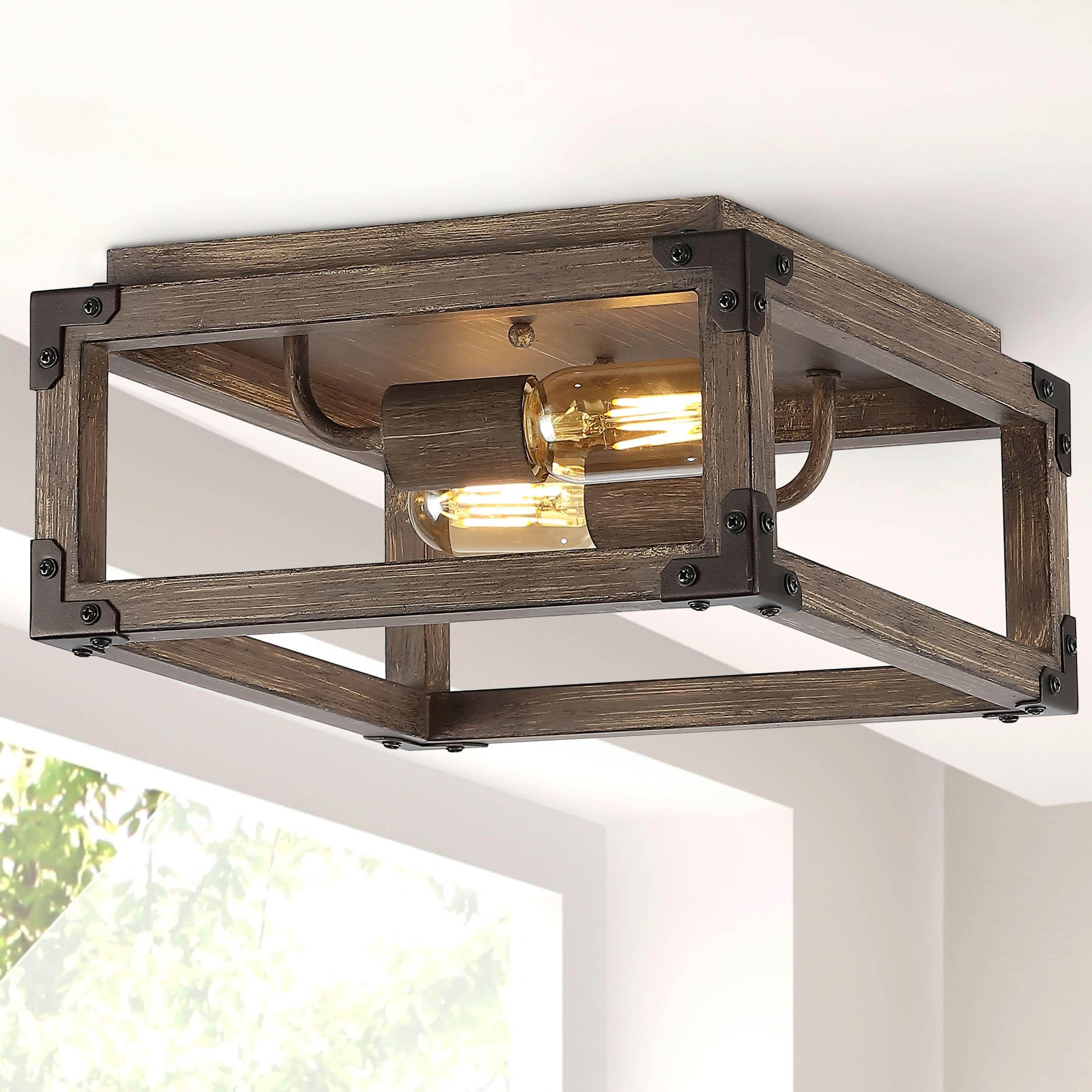 Farmhouse 11.5" Brown Iron LED Flush Mount Ceiling Light