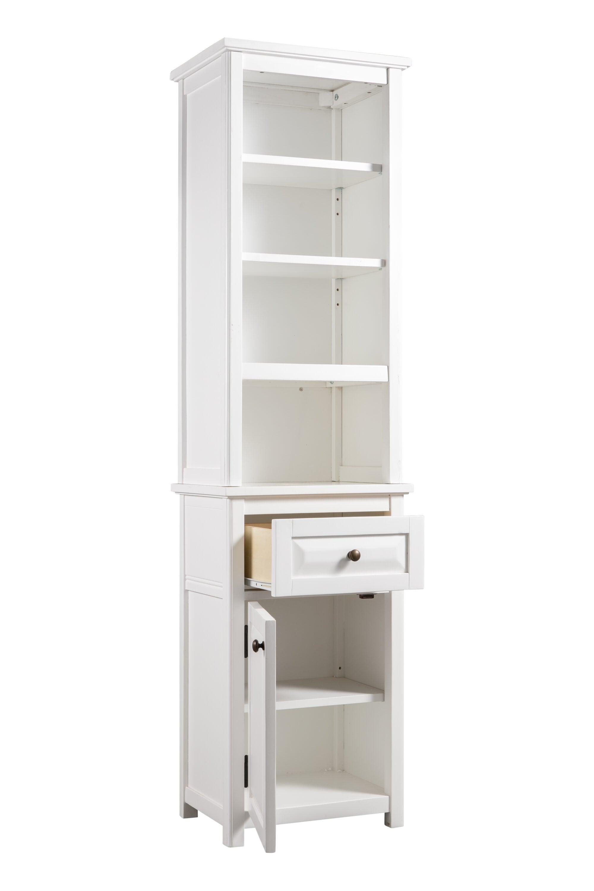 Alaterre Furniture Dorset Bathroom Storage Tower with Open Upper Shelves, Lower Cabinet and Drawer: Hardwood Linen Tower