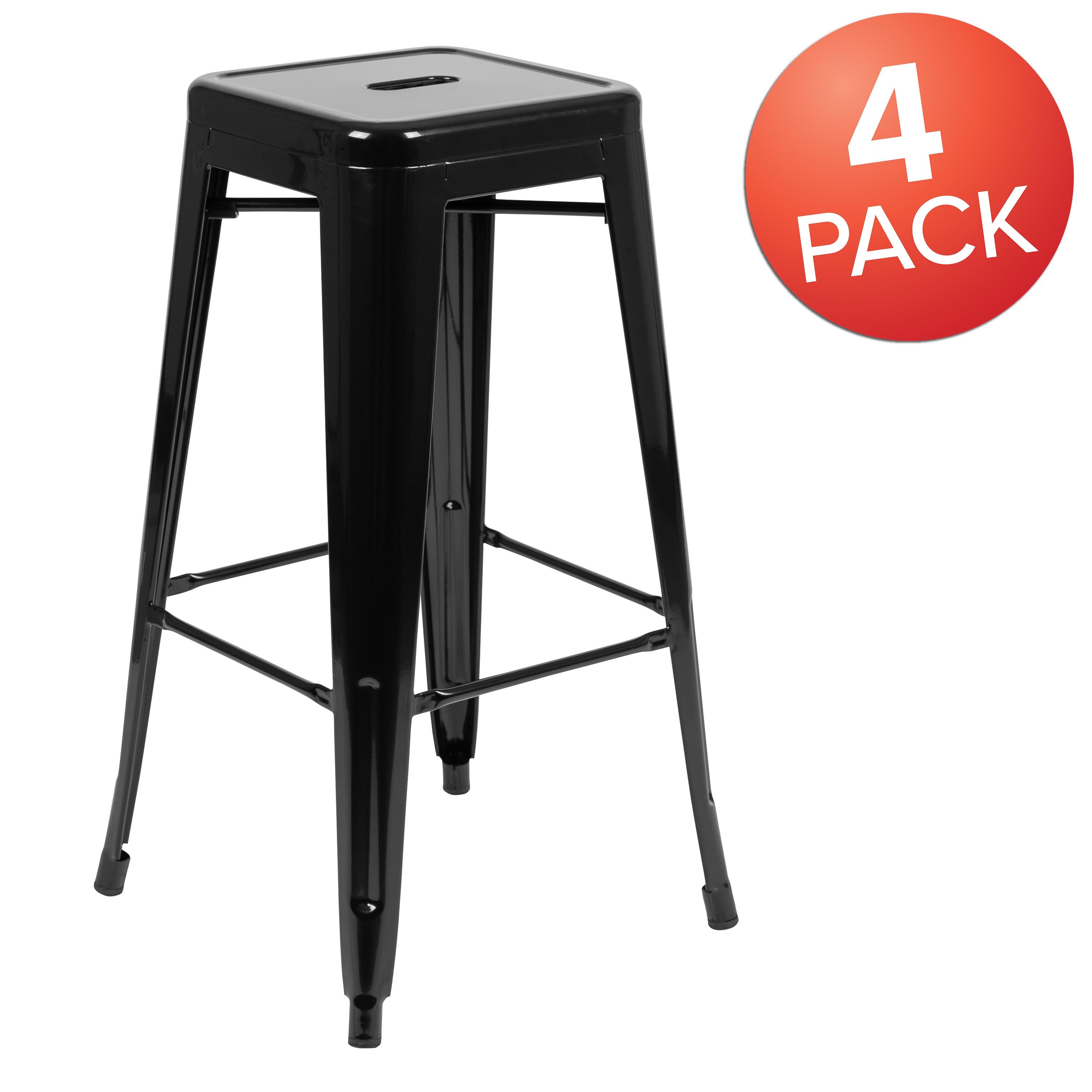 Flash Furniture 30" High Metal Indoor Bar Stool in Black - Stackable Set of 4