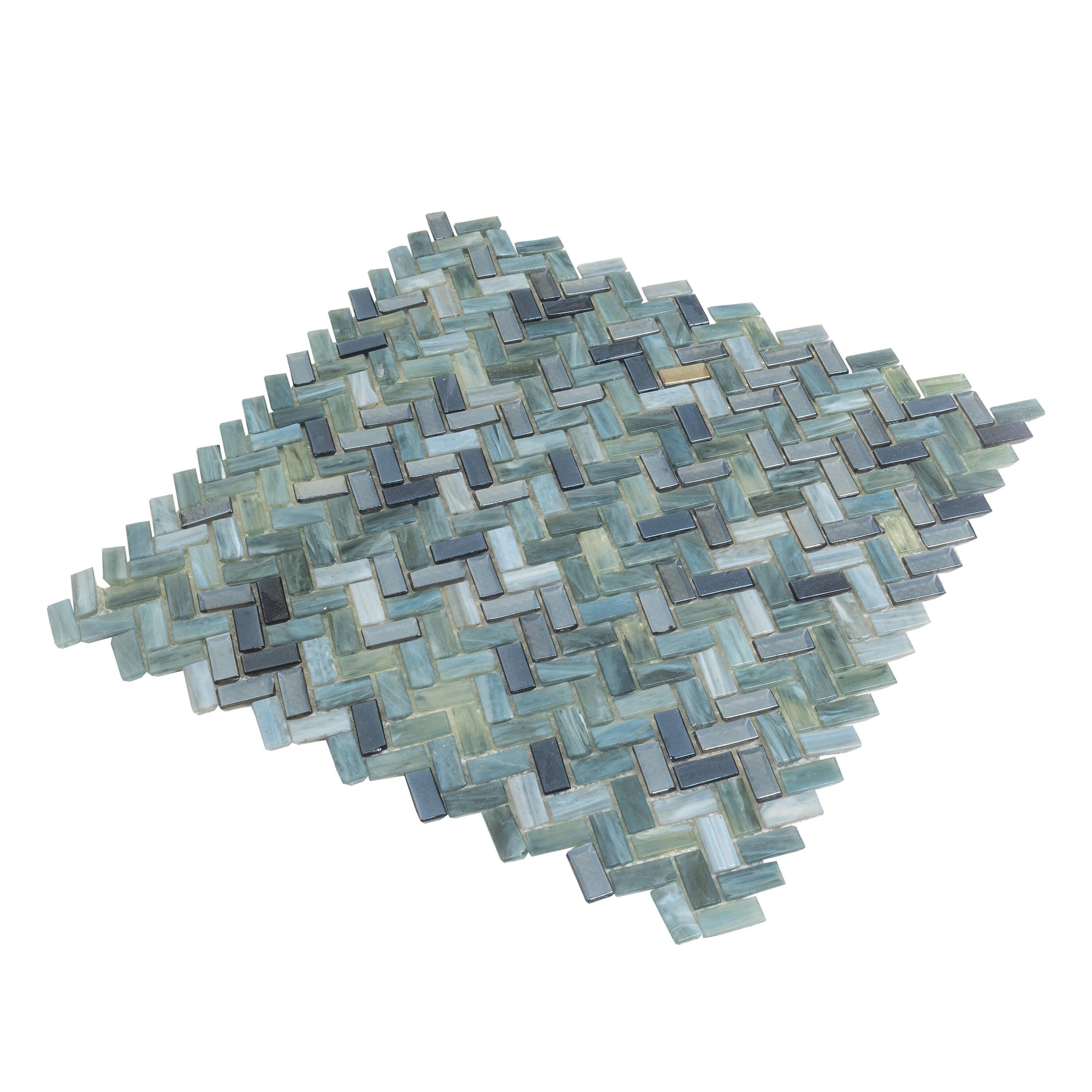 Apollo Tile    10 Pack 11.8-in x 11.9-in Dark Gray Herringbone Glossy Finished Glass Mosaic Floor and Wall Tile (9.75 Sq ft/case)