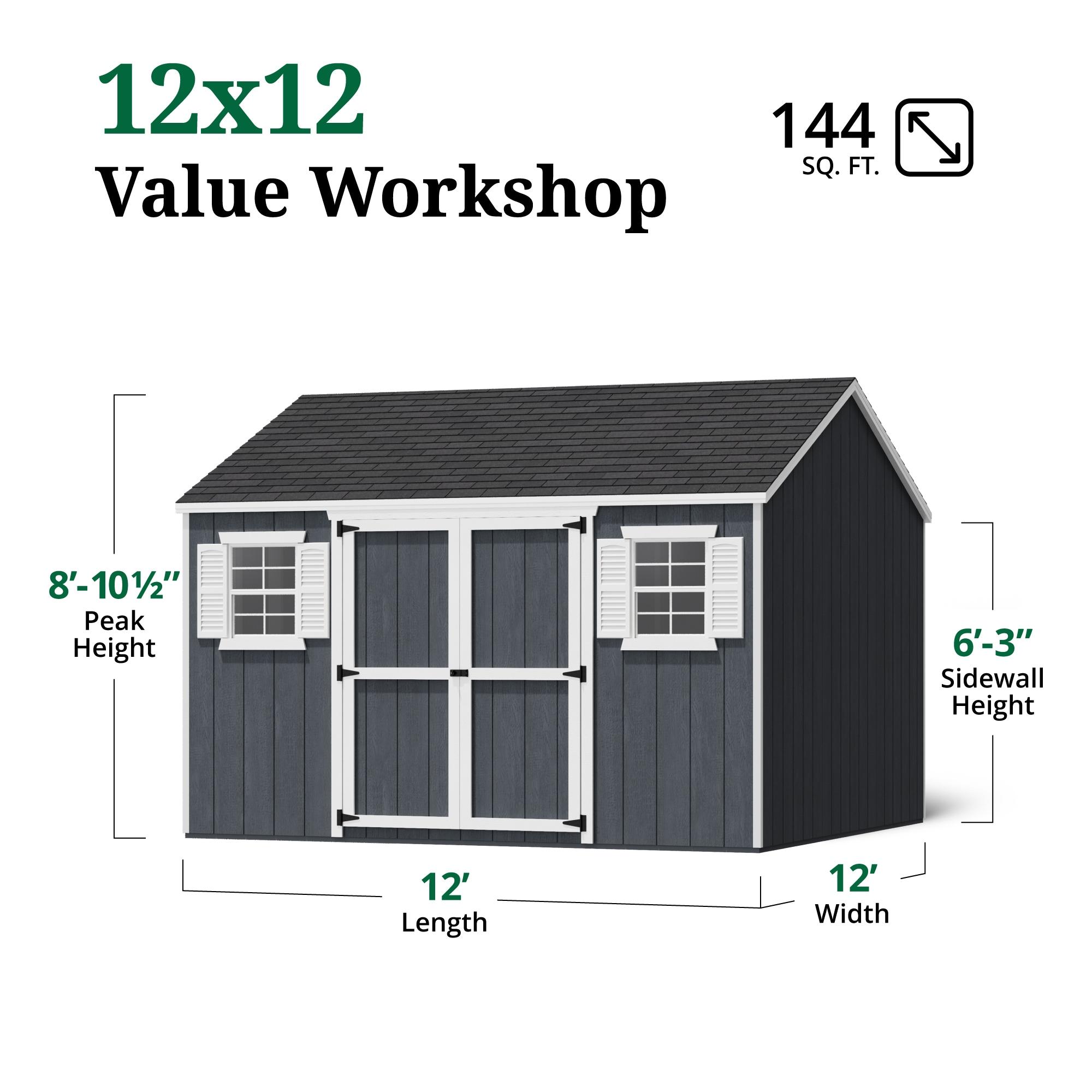 Little Cottage Co. 12x12 Value Workshop Shed with Operable Windows, Outdoor Wood Storage Do-It-Yourself Precut Kit