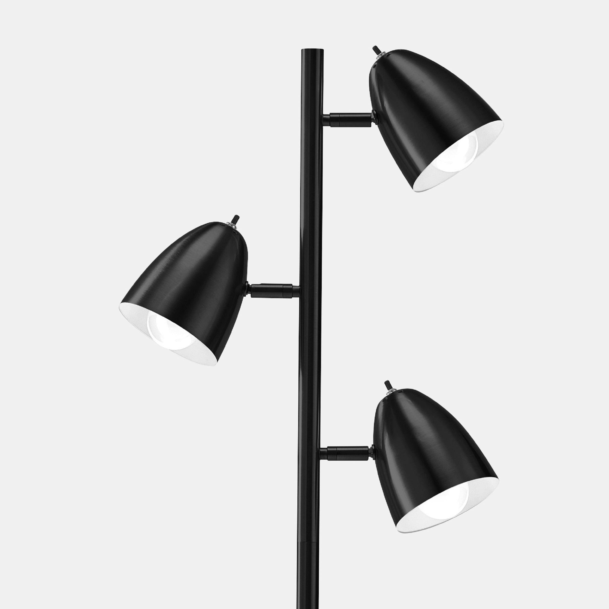 Brightech Jacob 64" Modern 3-Light Adjustable LED Floor Lamp with Black Finish and Metal Cone Shades, Bulbs Included