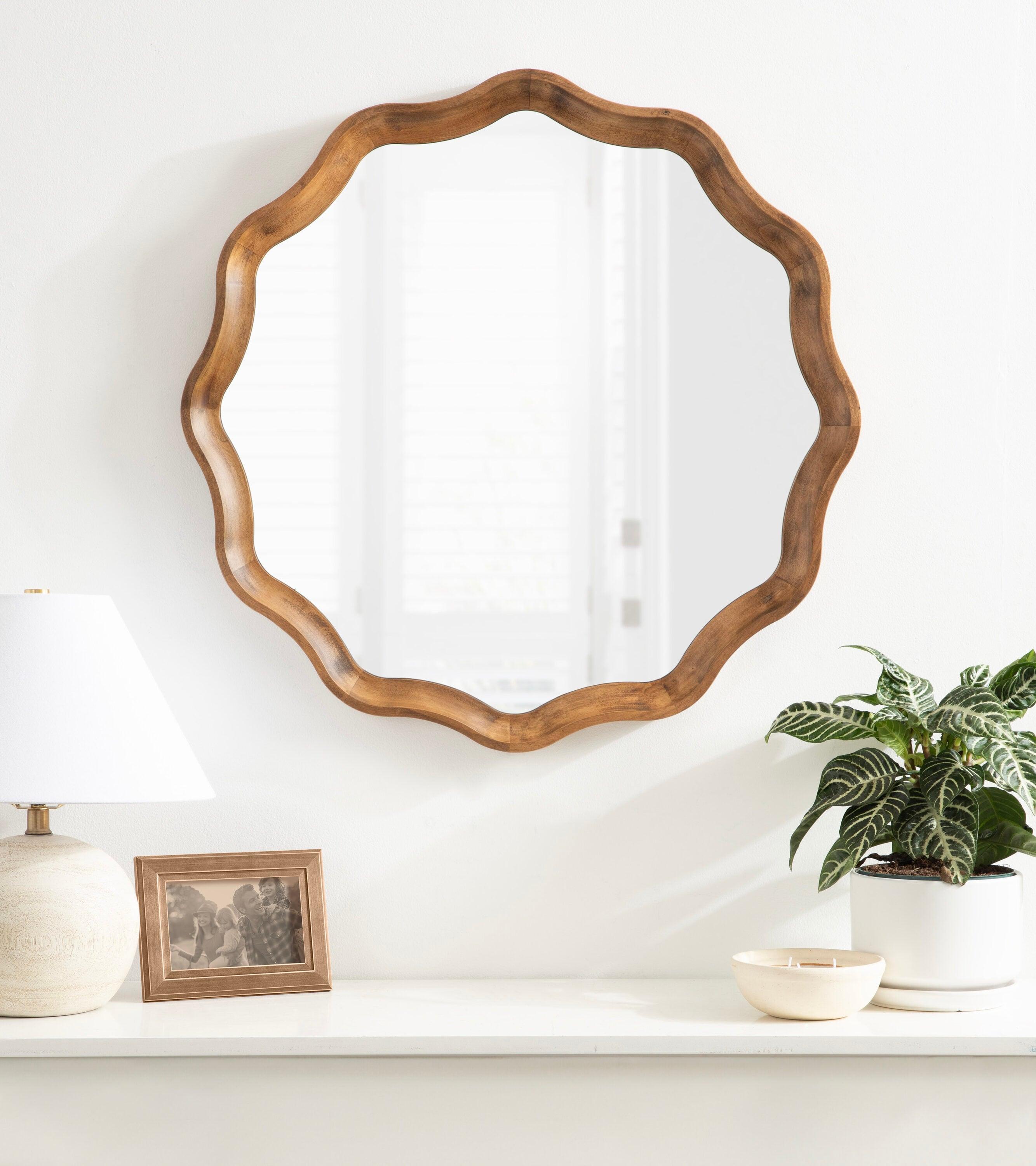Kate & Laurel All Things Decor 28"x28" Hatherleigh Round Scallop Mirror: Wall Mount, Transitional Decor