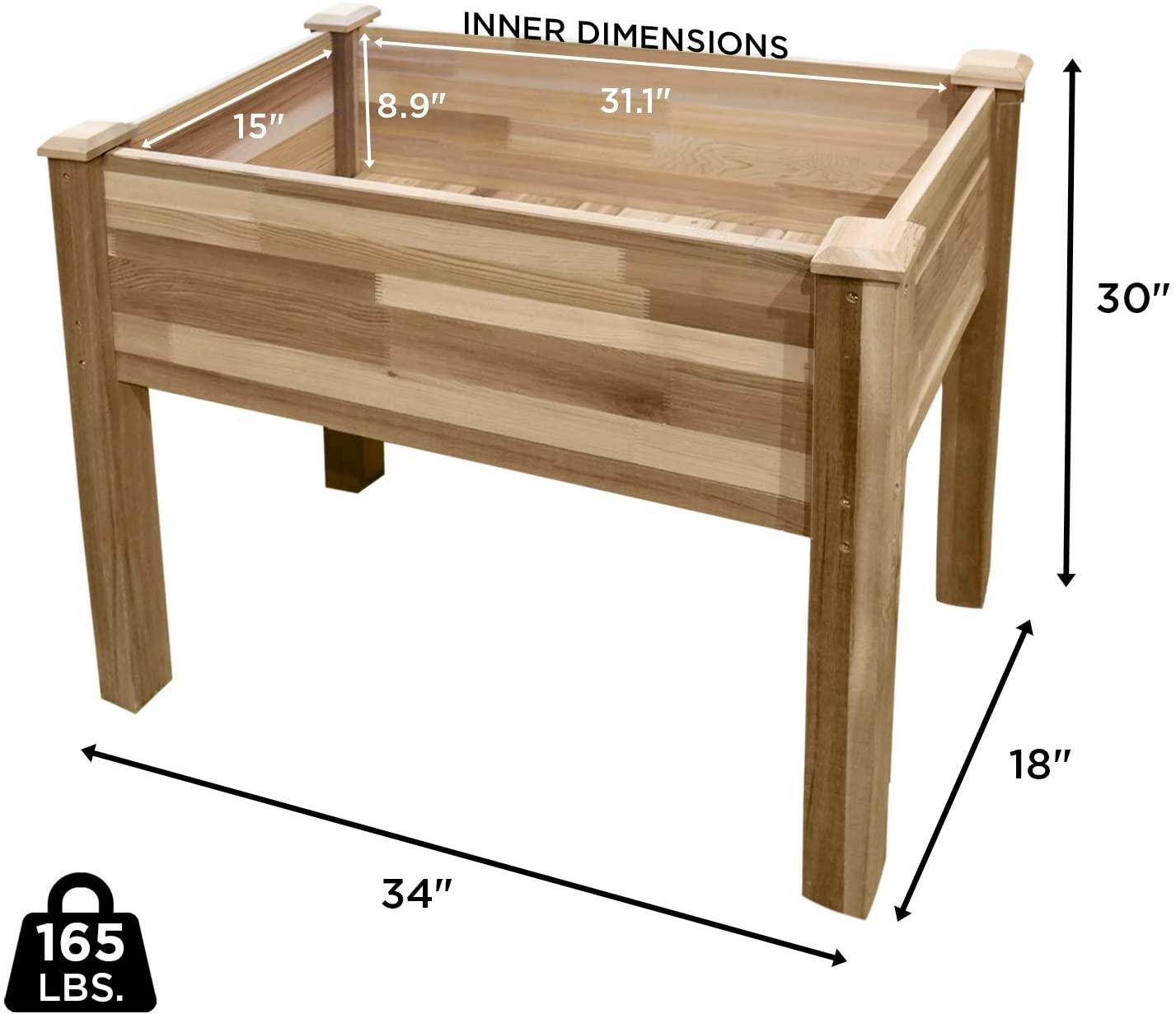 Jumbl Cedar Wood Raised Garden Bed & Herb Planter Box, 34" x 18" x 30"