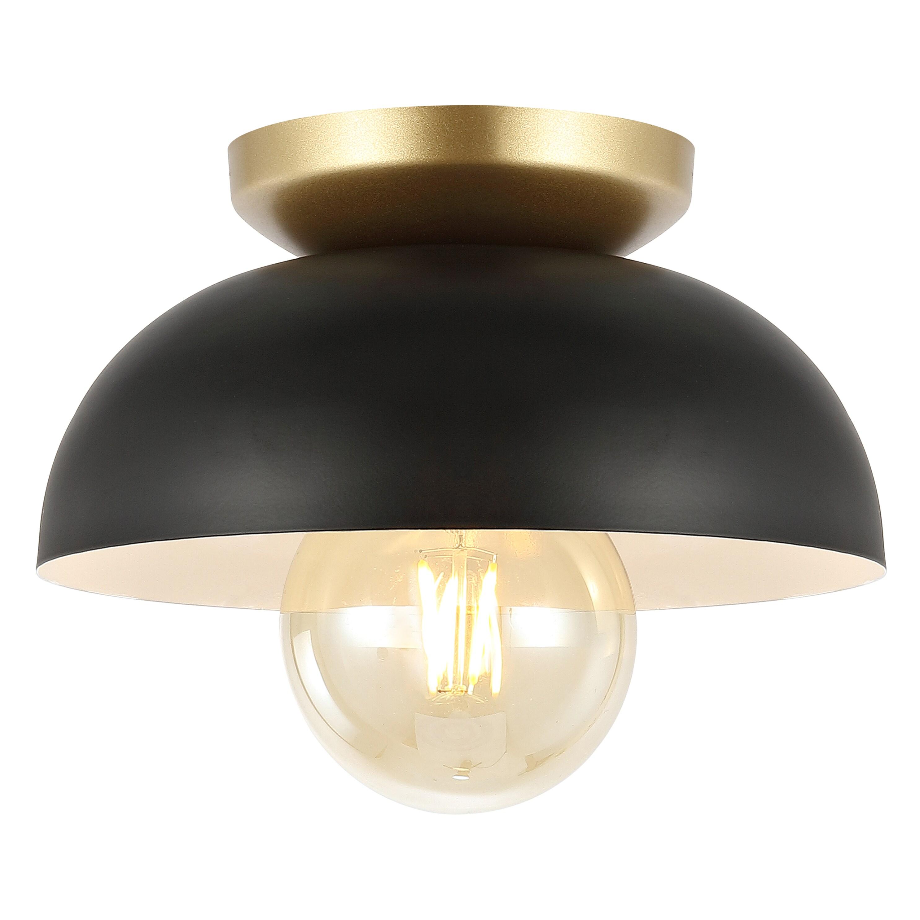 Paulina 8.5" 1-Light Classic Industrial Iron LED Flush Mount, Black/Gold Painting