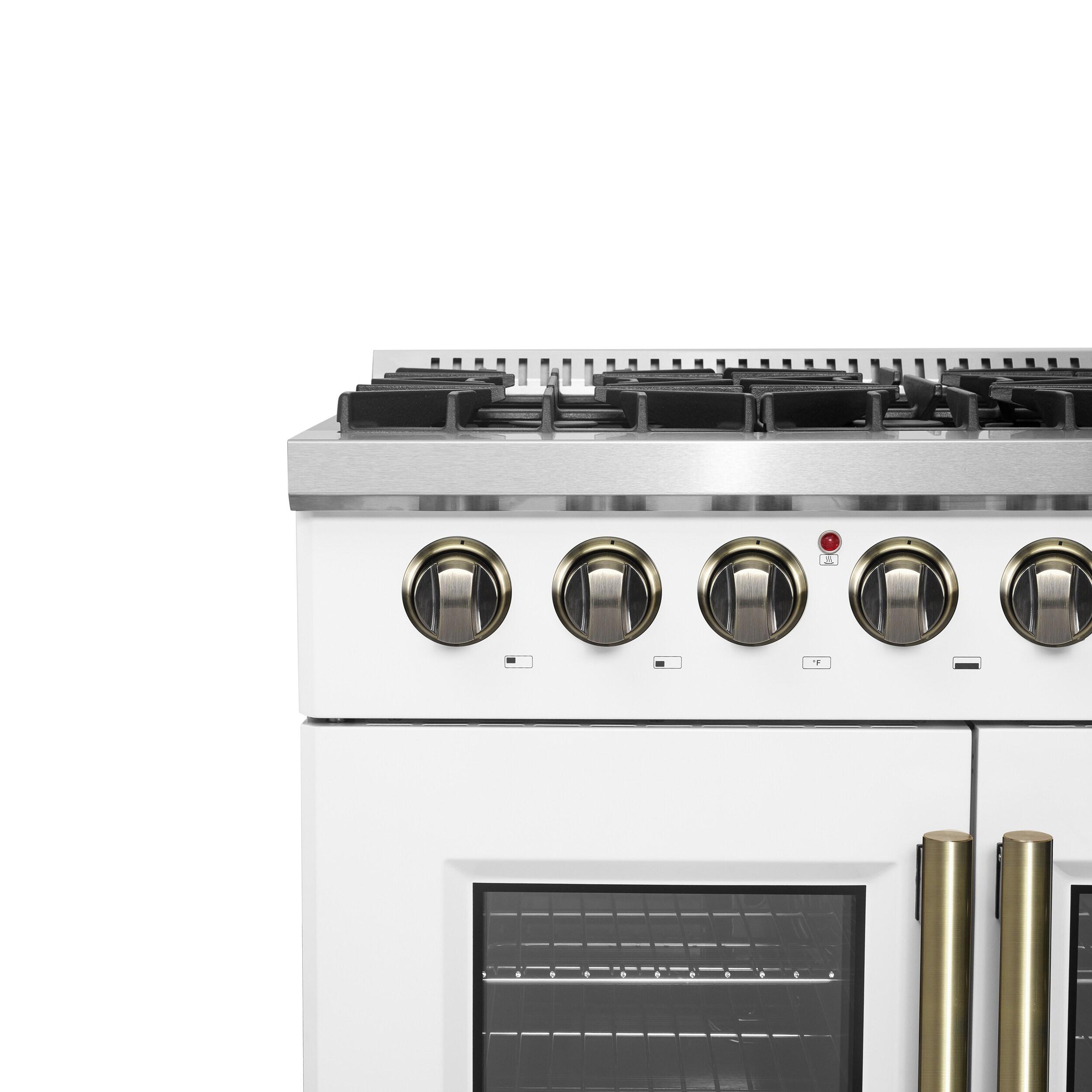 Galiano 36" French Door Dual Fuel Range, Black or White & Antique Brass, 5.36 cu.ft. True Convection Oven