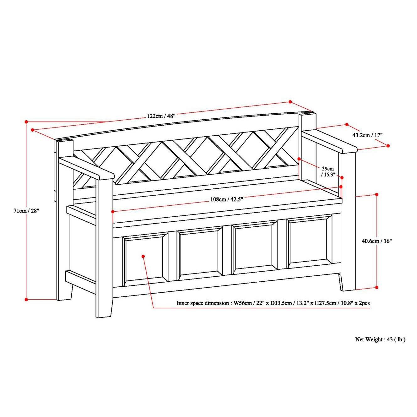 Simpli Home Amherst Solid Wood Entryway Lift Top Storage Bench