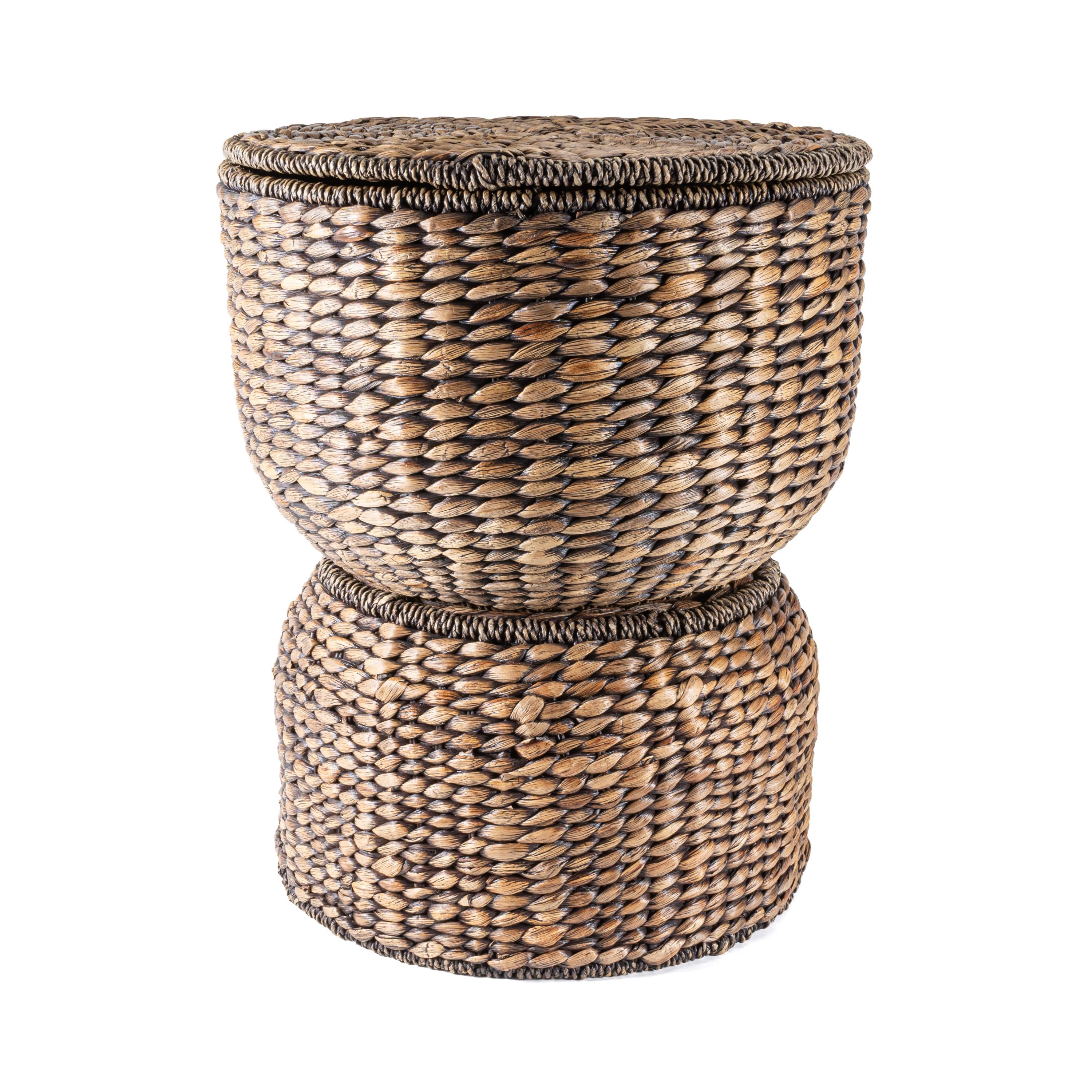 happimess 18" Hourglass Handwoven Hyacinth Storage Accent Table with Lid