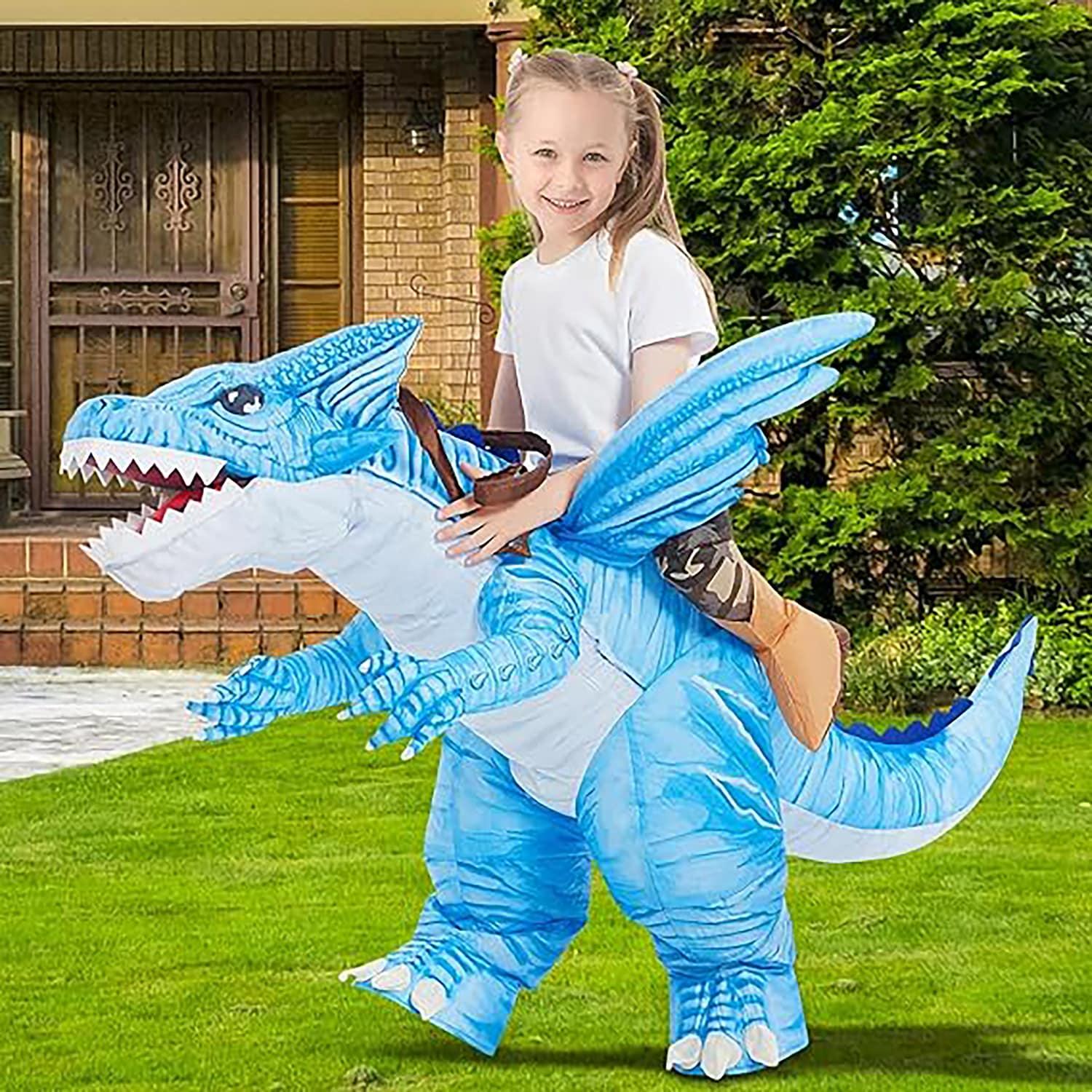 GOOSH 48 Inch Kids Inflatable Dinosaur Costume, Blow Up Dinosaur Costume Inflatable Dino Costume, Funny Halloween Costumes for Boys Girls Unisex Blow Up Costume for Halloween/Party/Cosplay