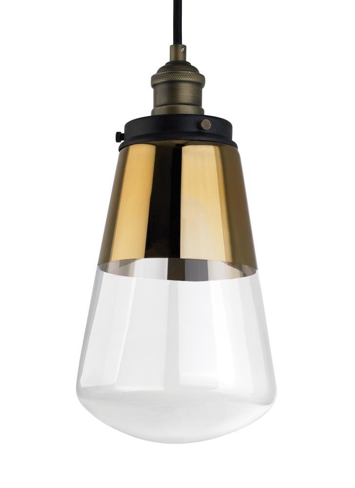 Elegant Mini-Pendant Light in Painted Aged Brass and Dark Zinc with Gold Glass