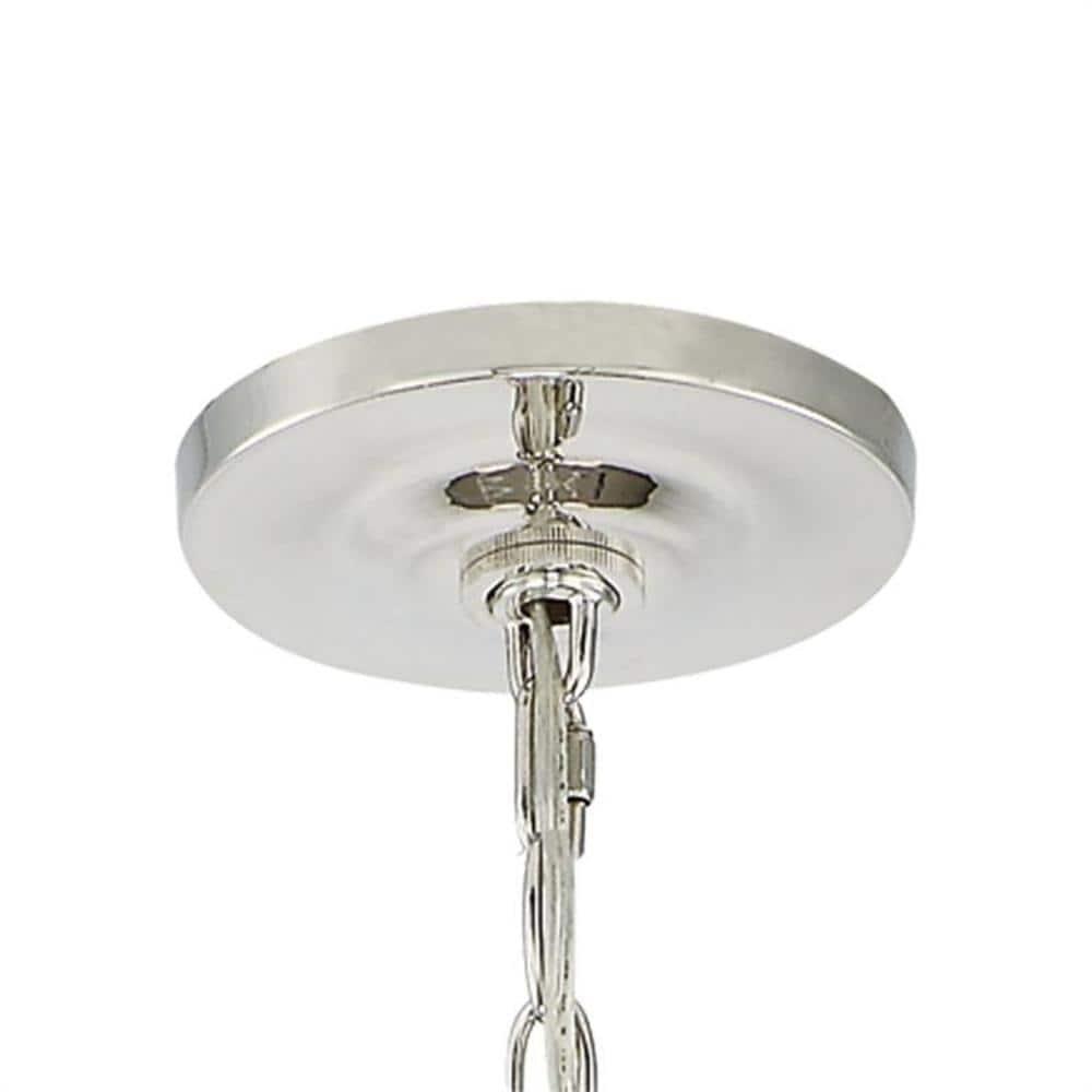 Chic Polished Nickel 8-Light Chandelier with White Silk Drum Shade