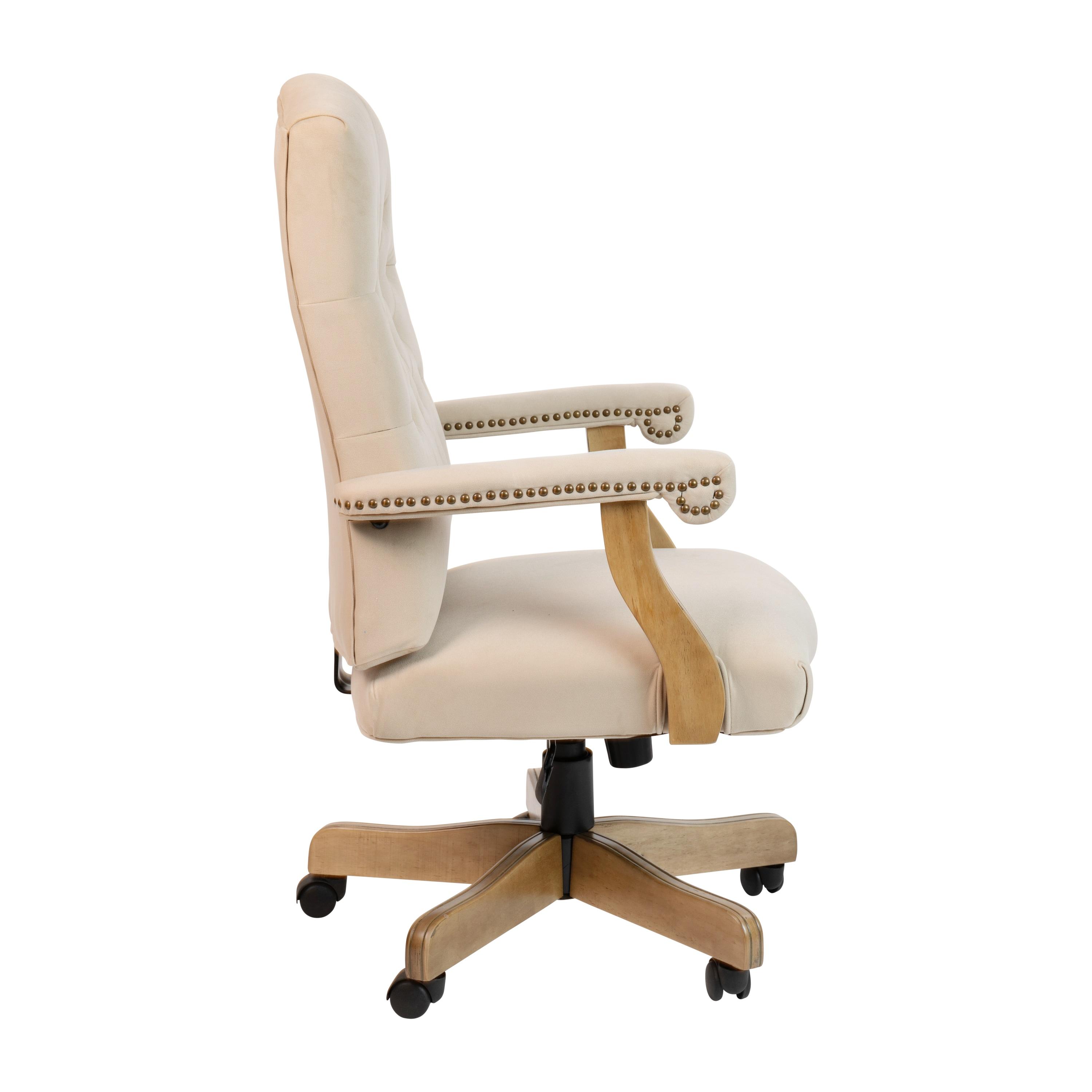 Flash Furniture Ivory Microfiber Classic Executive Swivel Office Chair with Driftwood Arms and Base