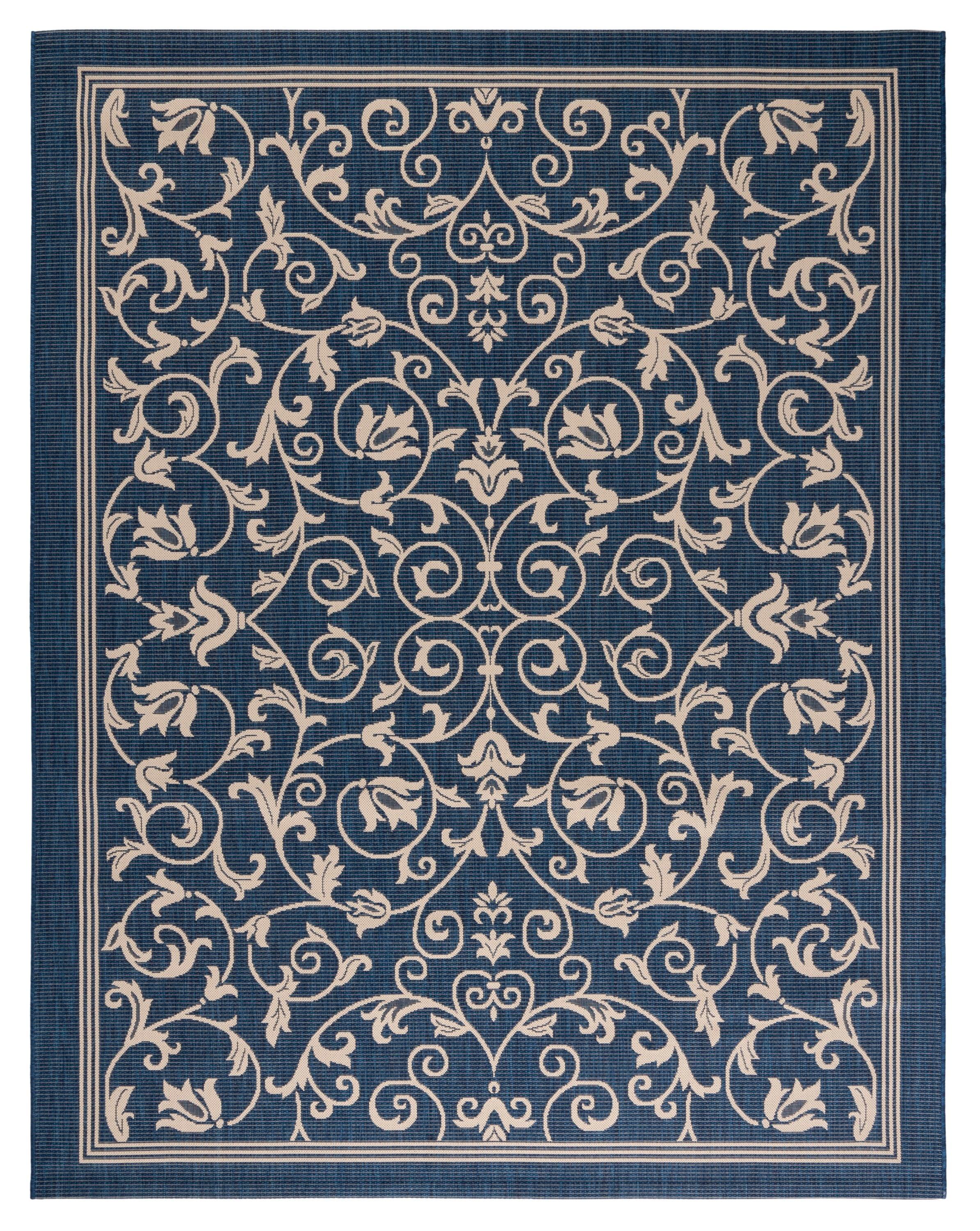 SAFAVIEH Courtyard Nanda Floral Indoor/Outdoor Area Rug, 9' x 12', Navy/Beige