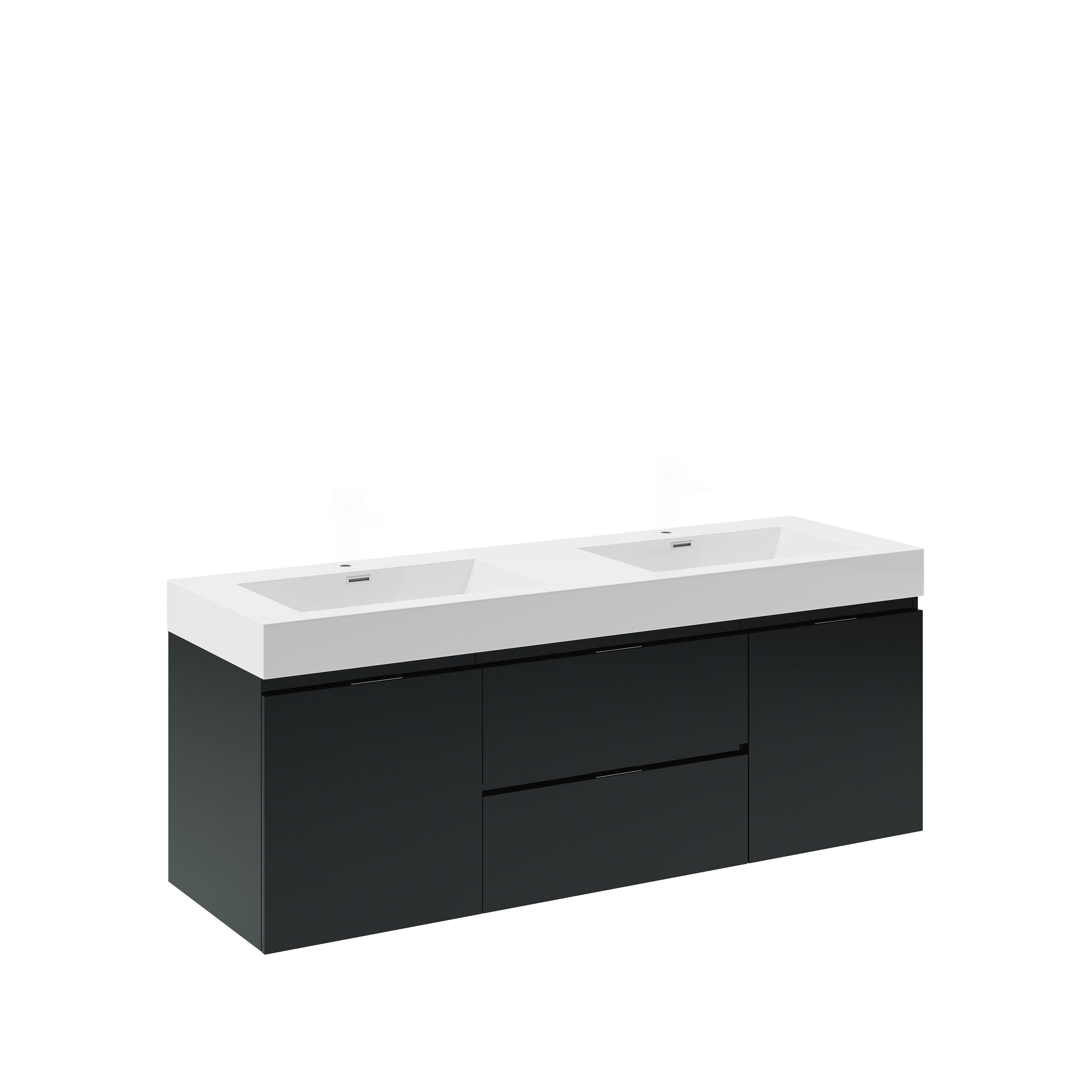 Valencia 60" Wall Mount Double Sink Bathroom Vanity with Top and Sinks (Faucets Not Included)