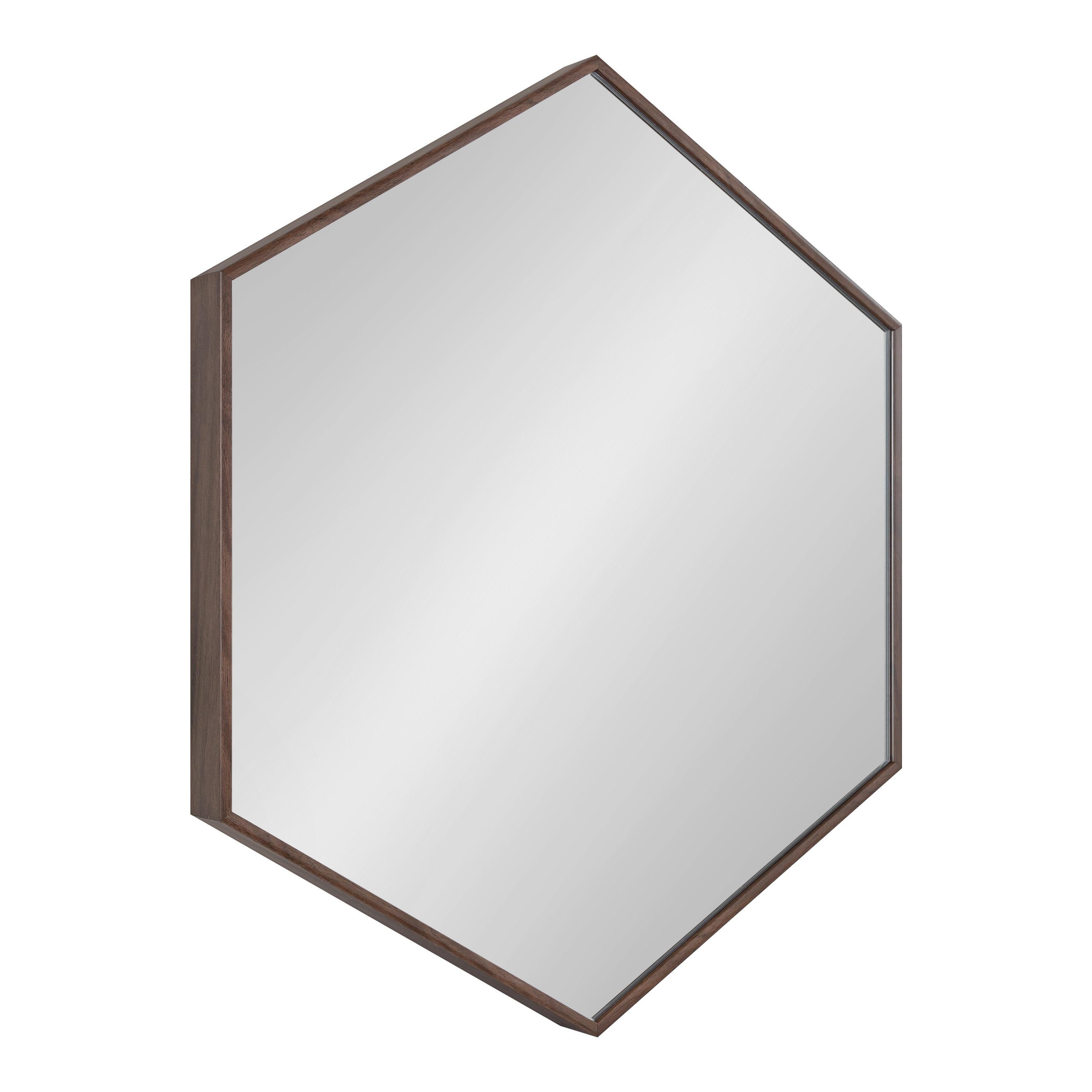22" x 25" Rhodes Hexagon Wall Mirror Walnut Brown - Kate & Laurel: Modern Plastic Frame, No Assembly Required