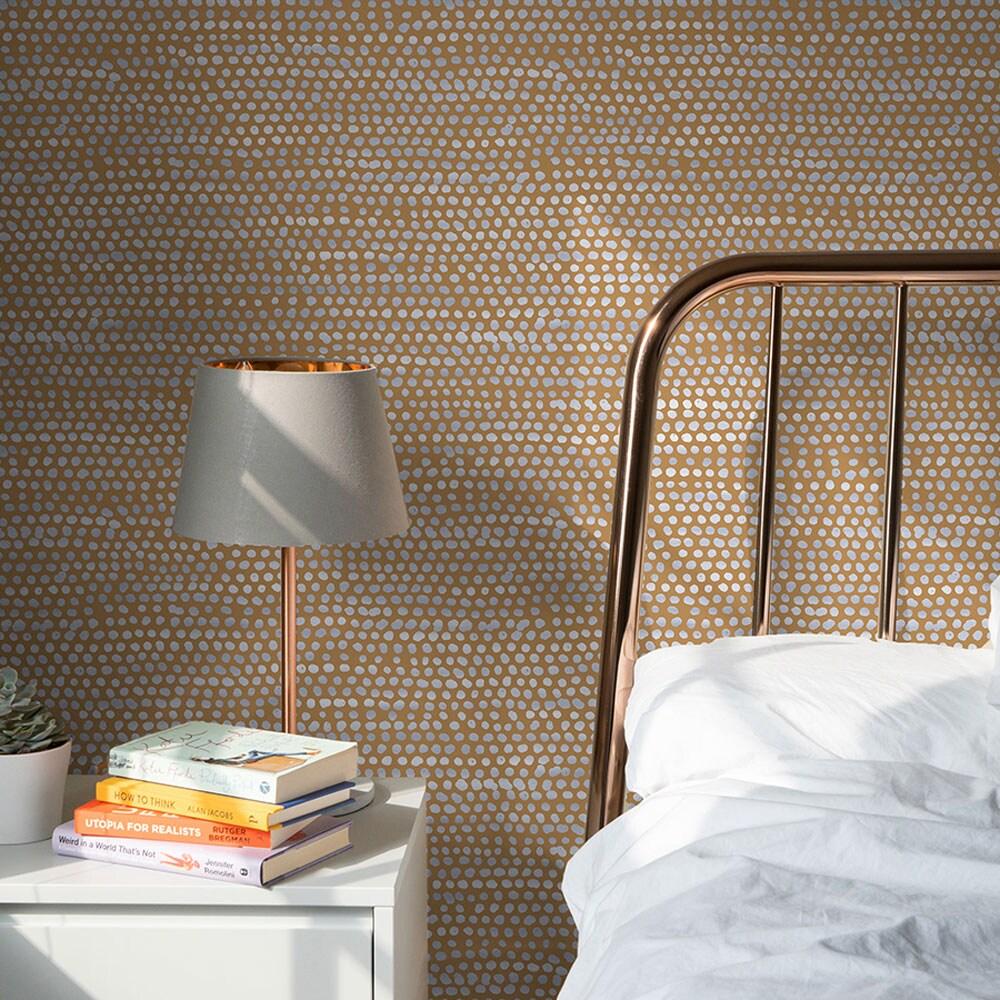 Tempaper & Co. Moire Dots Removable Peel and Stick Wallpaper, Toasted Turmeric Dots, 28 sq. ft.: Vinyl, Self-Adhesive, Modern Decor