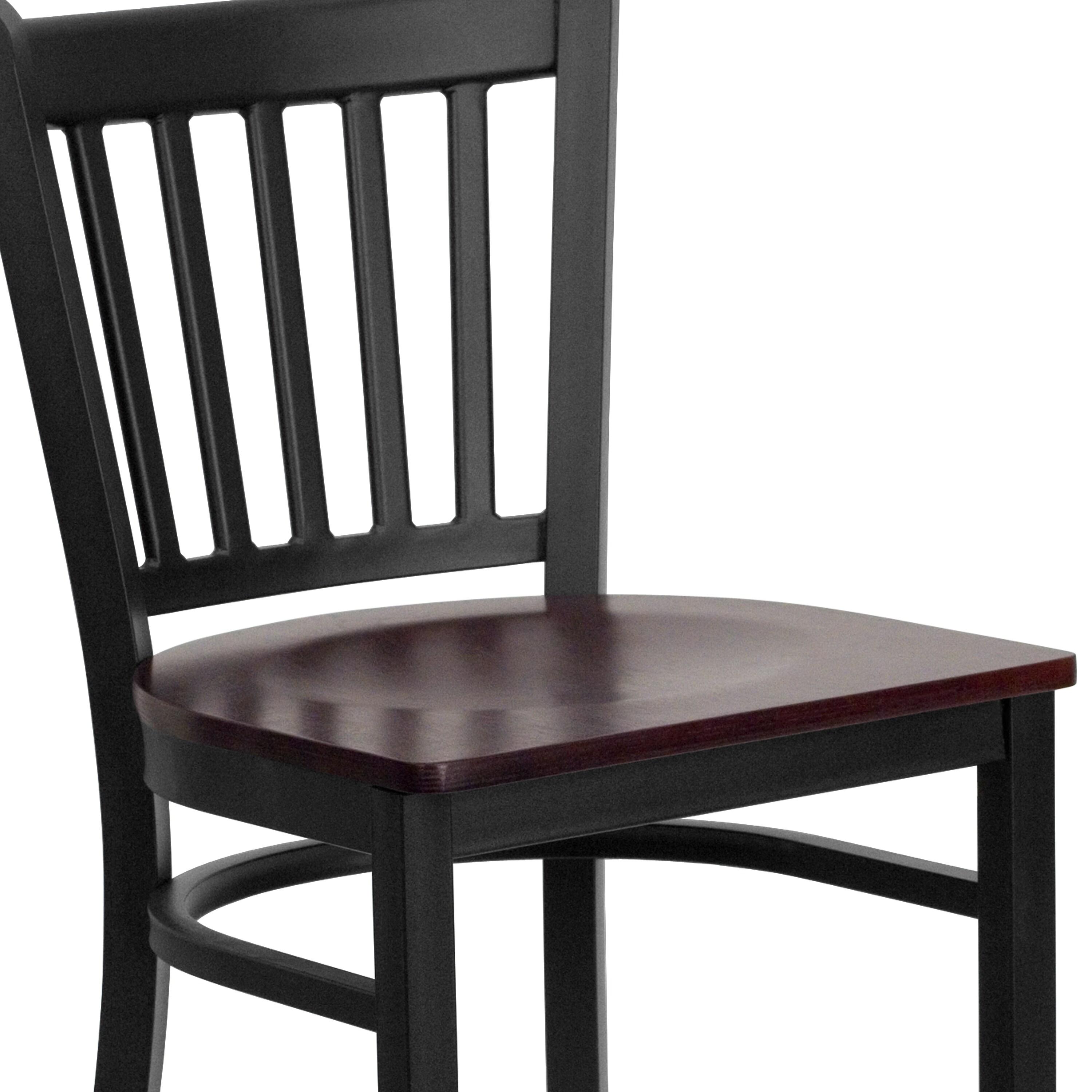 Flash Furniture HERCULES Series Black Vertical Back Metal Restaurant Barstool - Mahogany Wood Seat