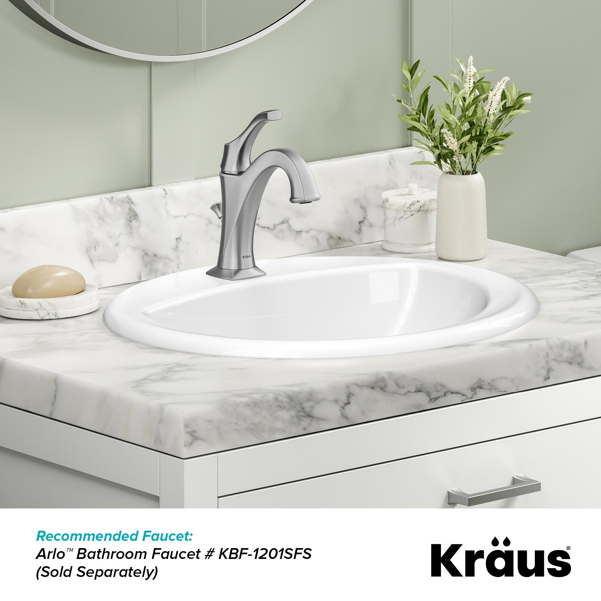 KRAUS Elavo. Oval Porcelain Ceramic Self-Rimming Drop In Bathroom Sink In White With Overflow Drain, KCT-100