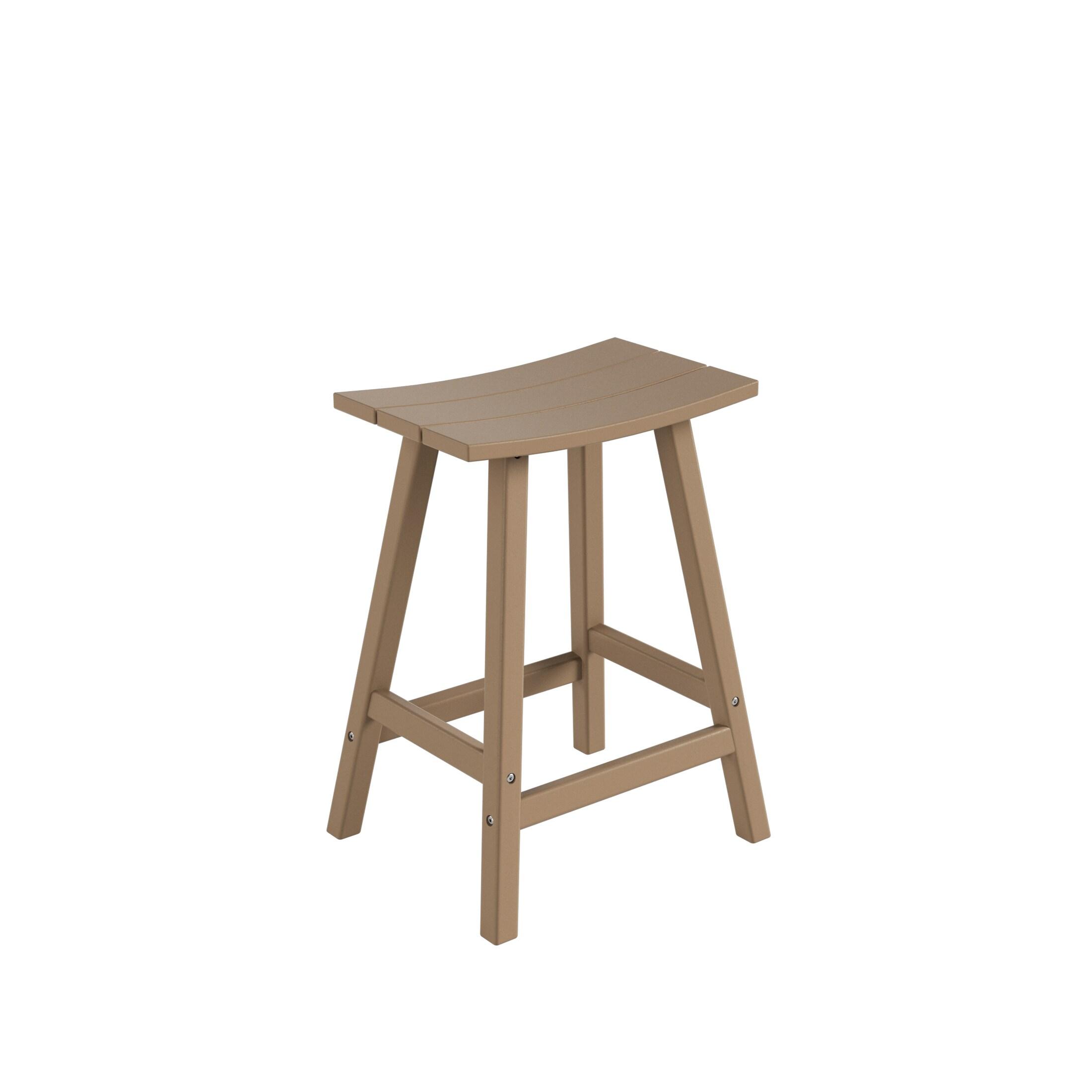 Polytrends Laguna Hdpe All Weather Outdoor Patio 24" Saddle Seat Counter Stool (Set Of 2) Weathered Wood Glam